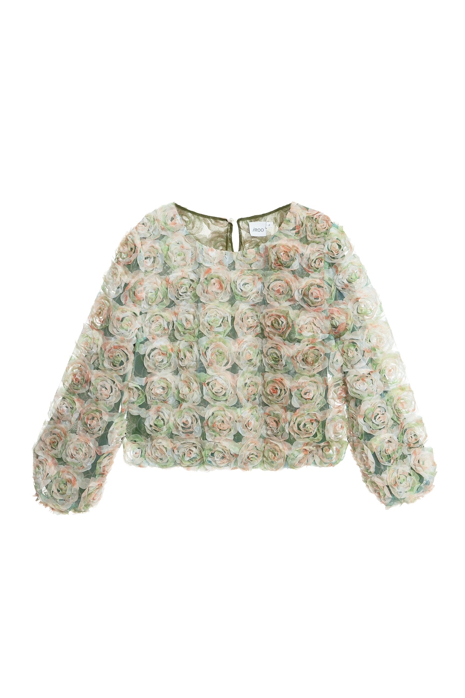 3-D Mesh Floral Long Sleeve Top3-D Mesh Floral Long Sleeve Top,Tops,Embroidered,Season (AW) Look,Mesh fabric