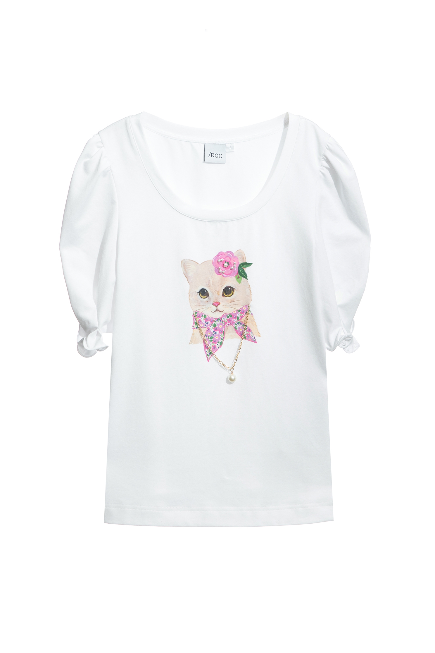 Cat Graphic Puff Sleeve TeeCat Graphic Puff Sleeve Tee,T-shirts,T-shirts,Tops,Season (AW) Look,Cotton,Necklaces