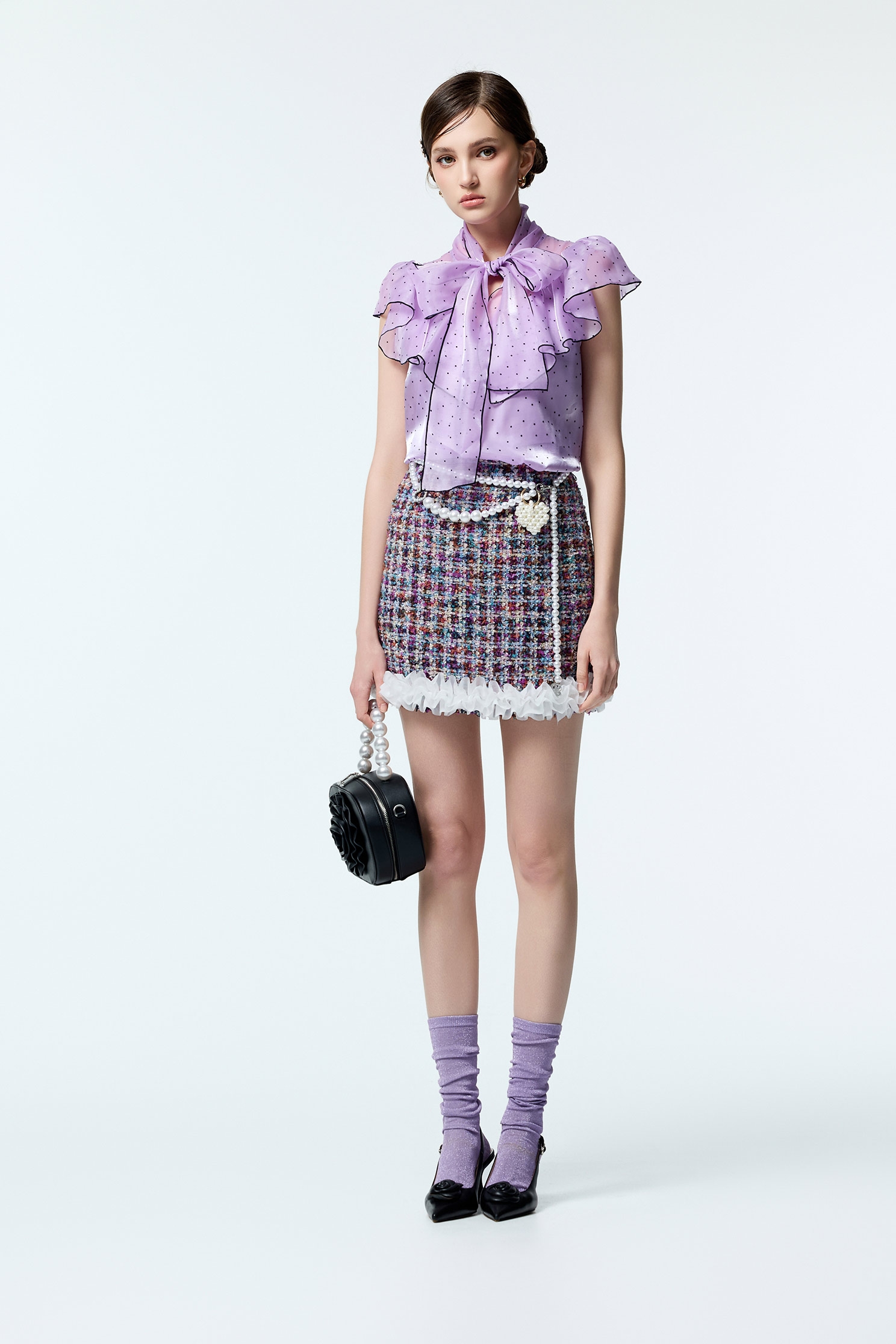 Polka Dot Ruffle Detail Purple TopPolka Dot Ruffle Detail Purple Top,Office Looks,Tops,Season (AW) Look,bows