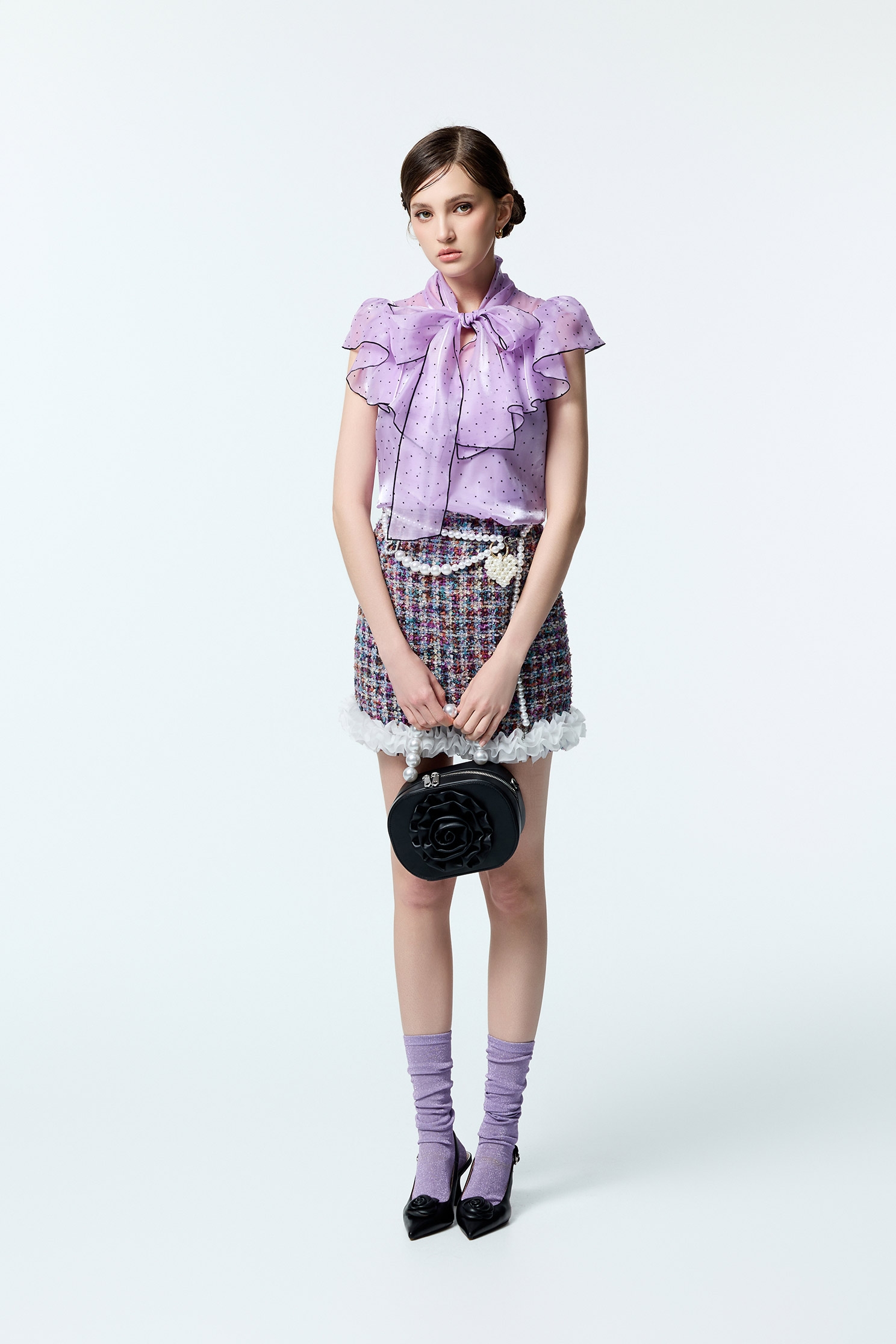 Polka Dot Ruffle Detail Purple TopPolka Dot Ruffle Detail Purple Top,Office Looks,Tops,Season (AW) Look,bows