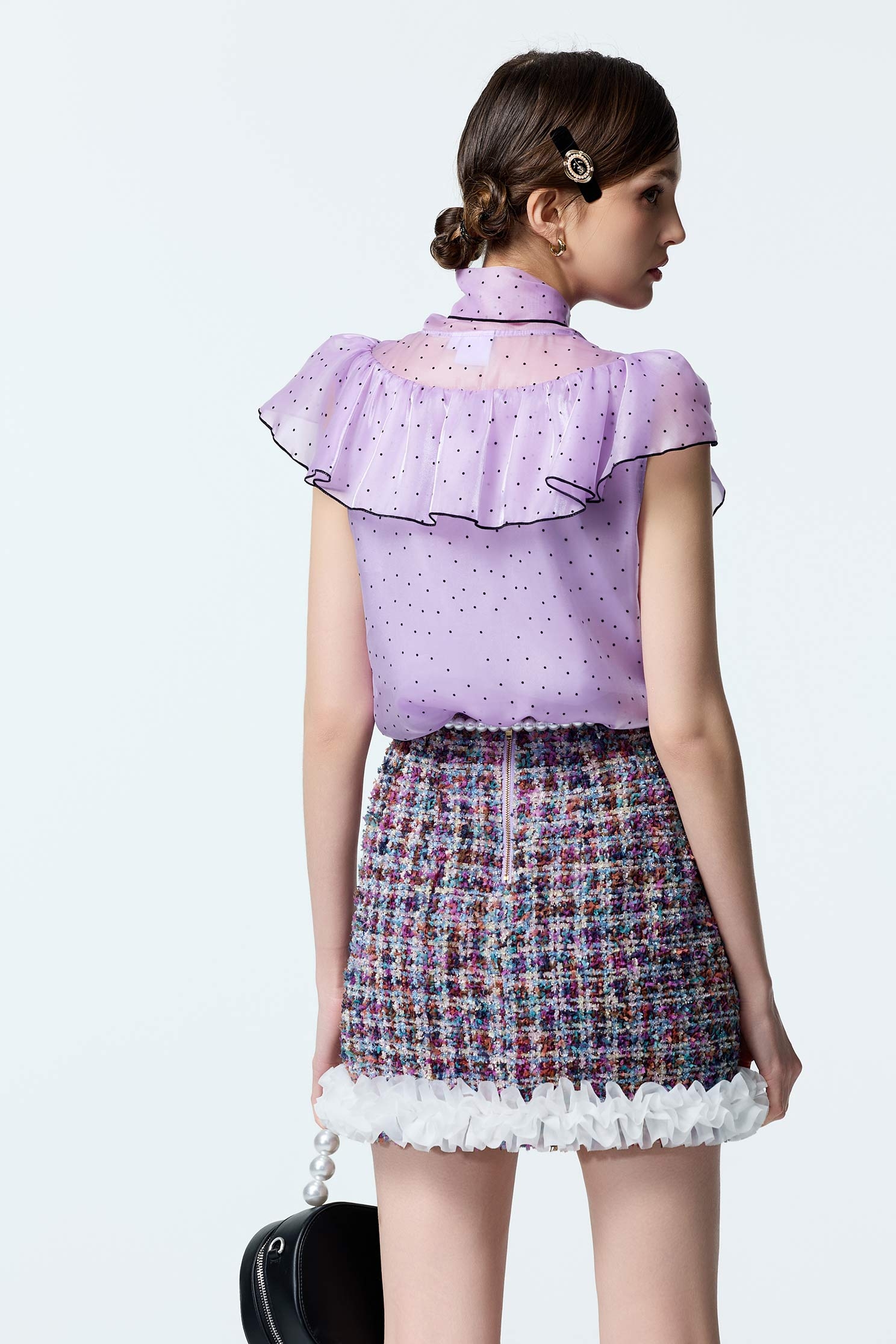 Polka Dot Ruffle Detail Purple TopPolka Dot Ruffle Detail Purple Top,Office Looks,Tops,Season (AW) Look,bows