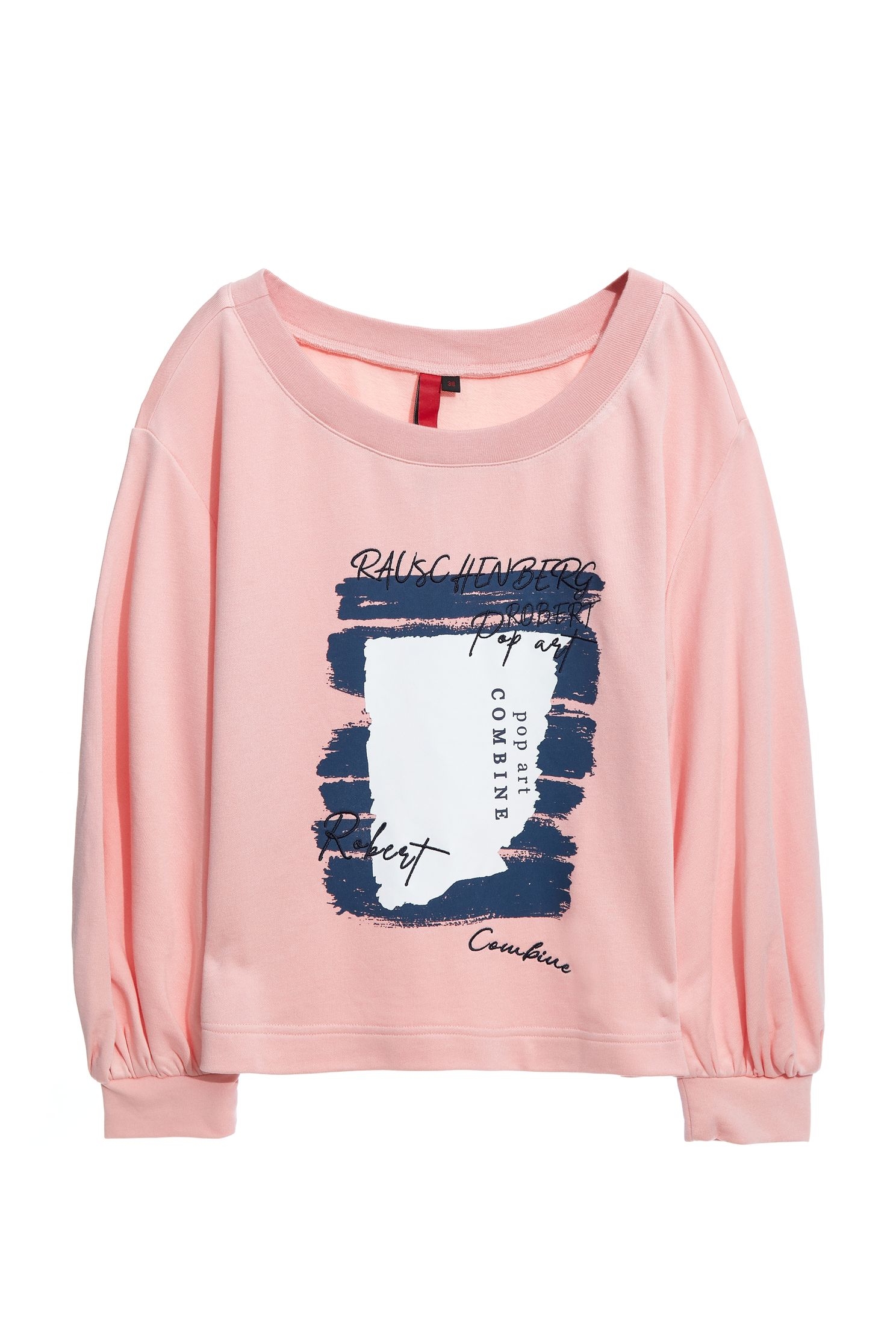 Oversize Graphic Print SweatshirtRibbed small puff sleeve T-shirt,T-shirts,T-shirts,Rayon,Season (AW) Look,Pink,Embroidered,comfotism