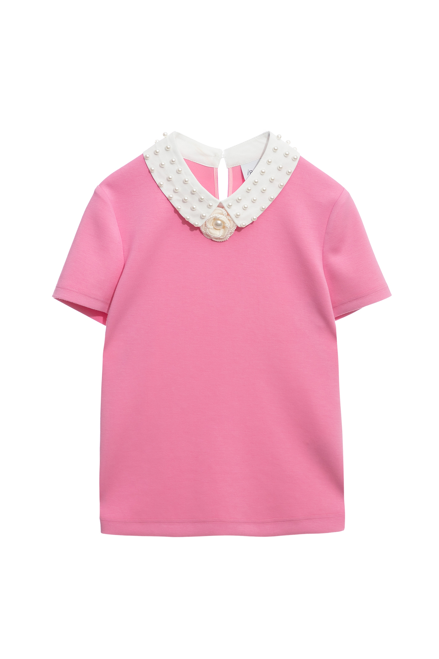 Pearl Collar Detail Pink TeePearl Collar Detail Pink Tee,Tops,pearl,Season (AW) Look