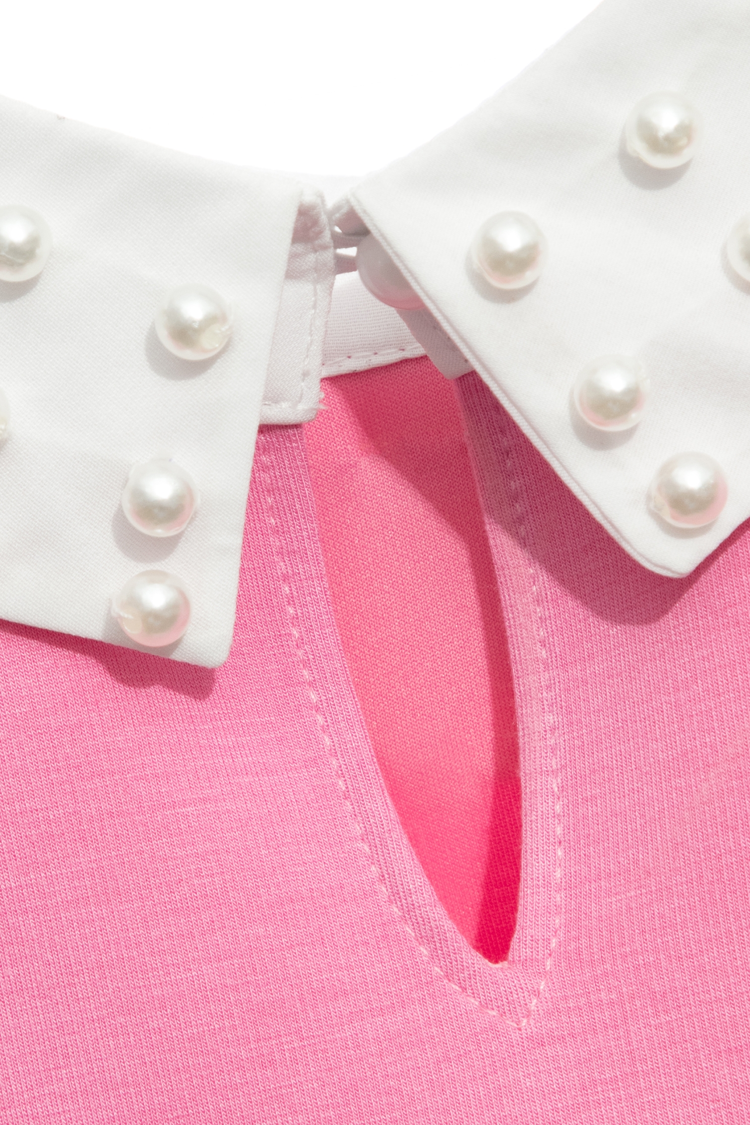 Pearl Collar Detail Pink TeePearl Collar Detail Pink Tee,Tops,pearl,Season (AW) Look