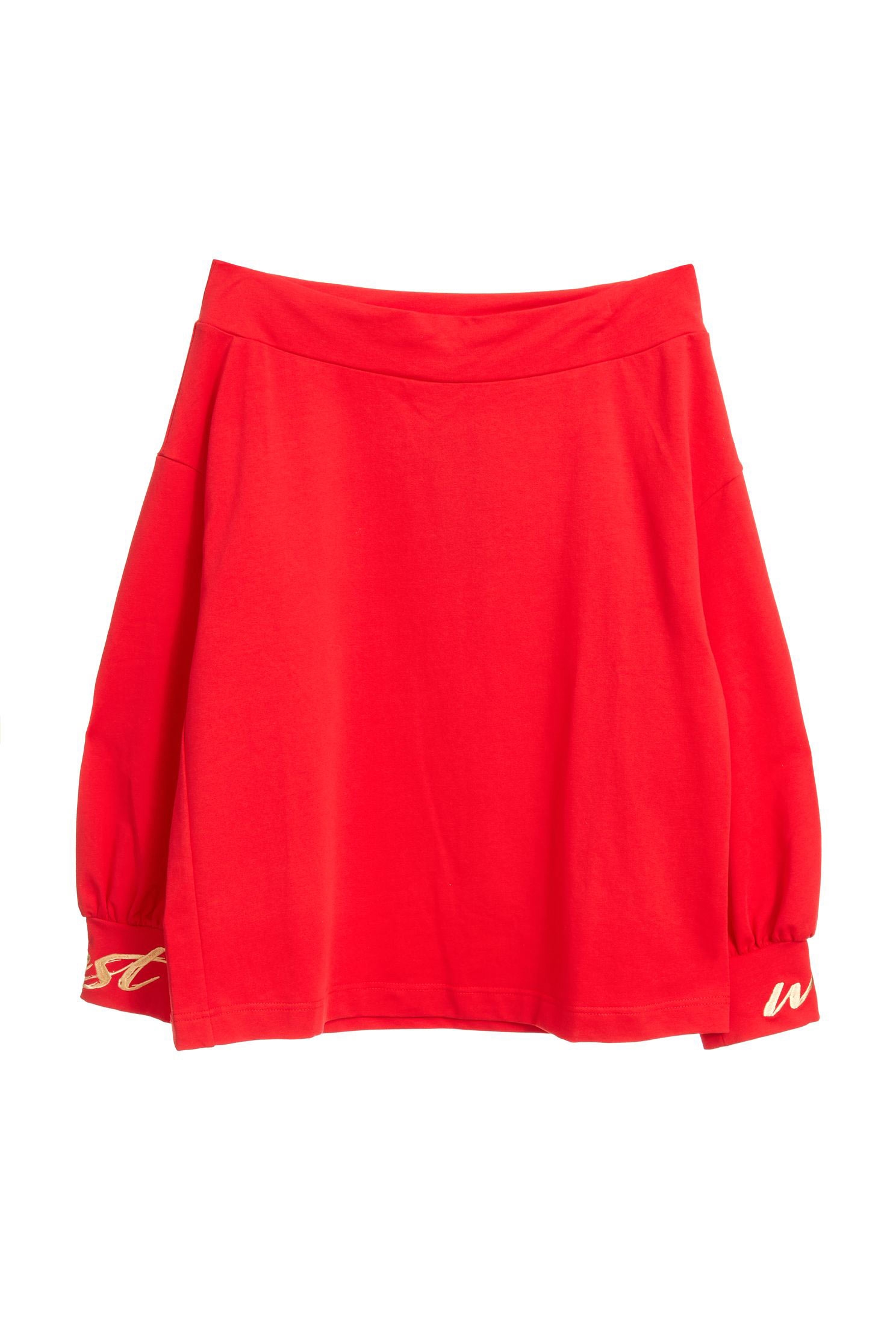 Off shoulder Red TopOff-the-shoulder T-shirt,T-shirts,T-shirts,Exposed shoulders tops,Embroidered,Embroidered tops,Exposed shoulders tops,goodlucknewyear,Puff sleeve tops,Season (AW) Look,Embroidered,Embroidered tops,comfotism,Long tops,Long sleeve tops,Lucky Red