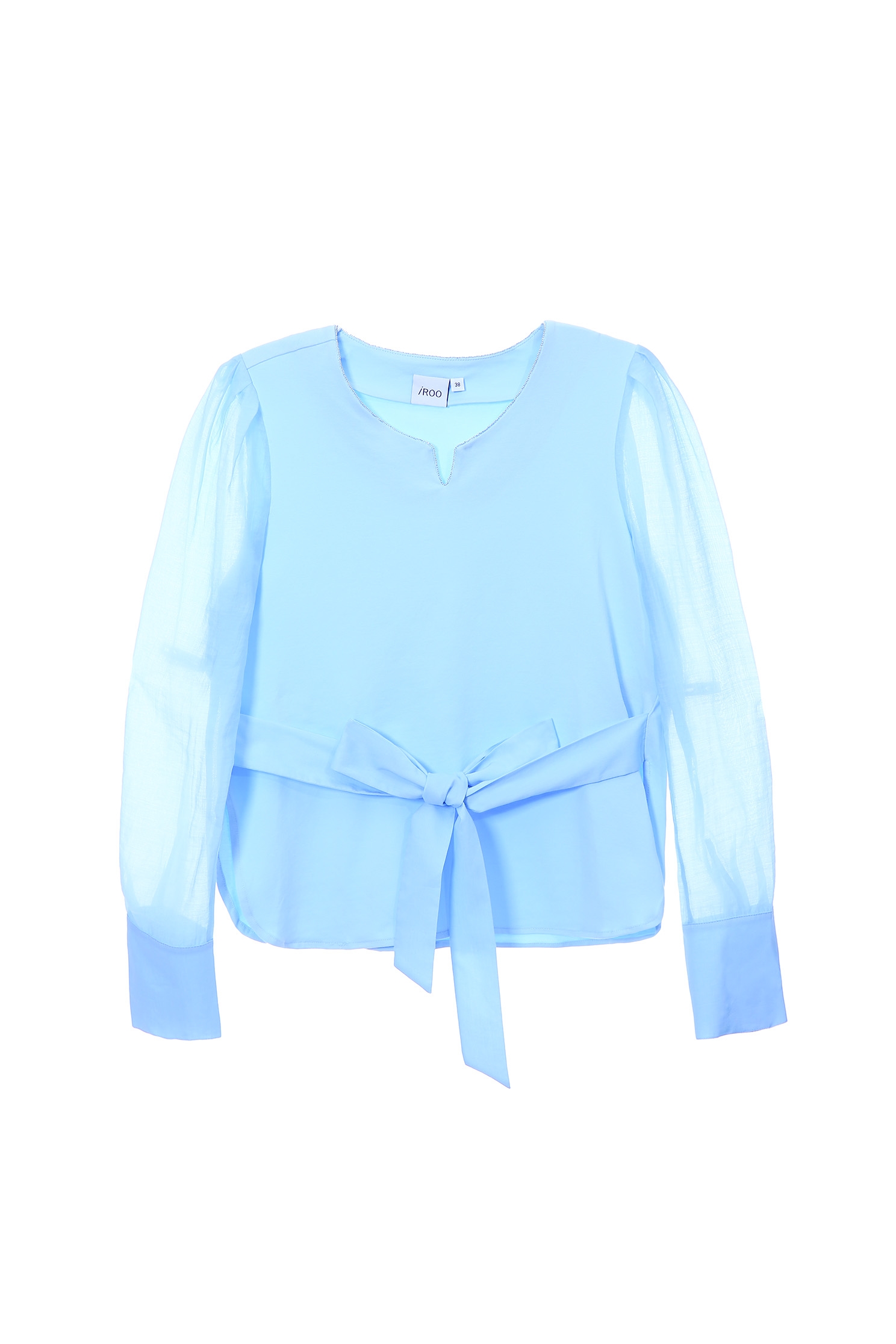 Long Sleeve Top With Front Ribbon Waist TieT-shirt with beaded collar,T-shirts,T-shirts,Tops,Season (SS) Look