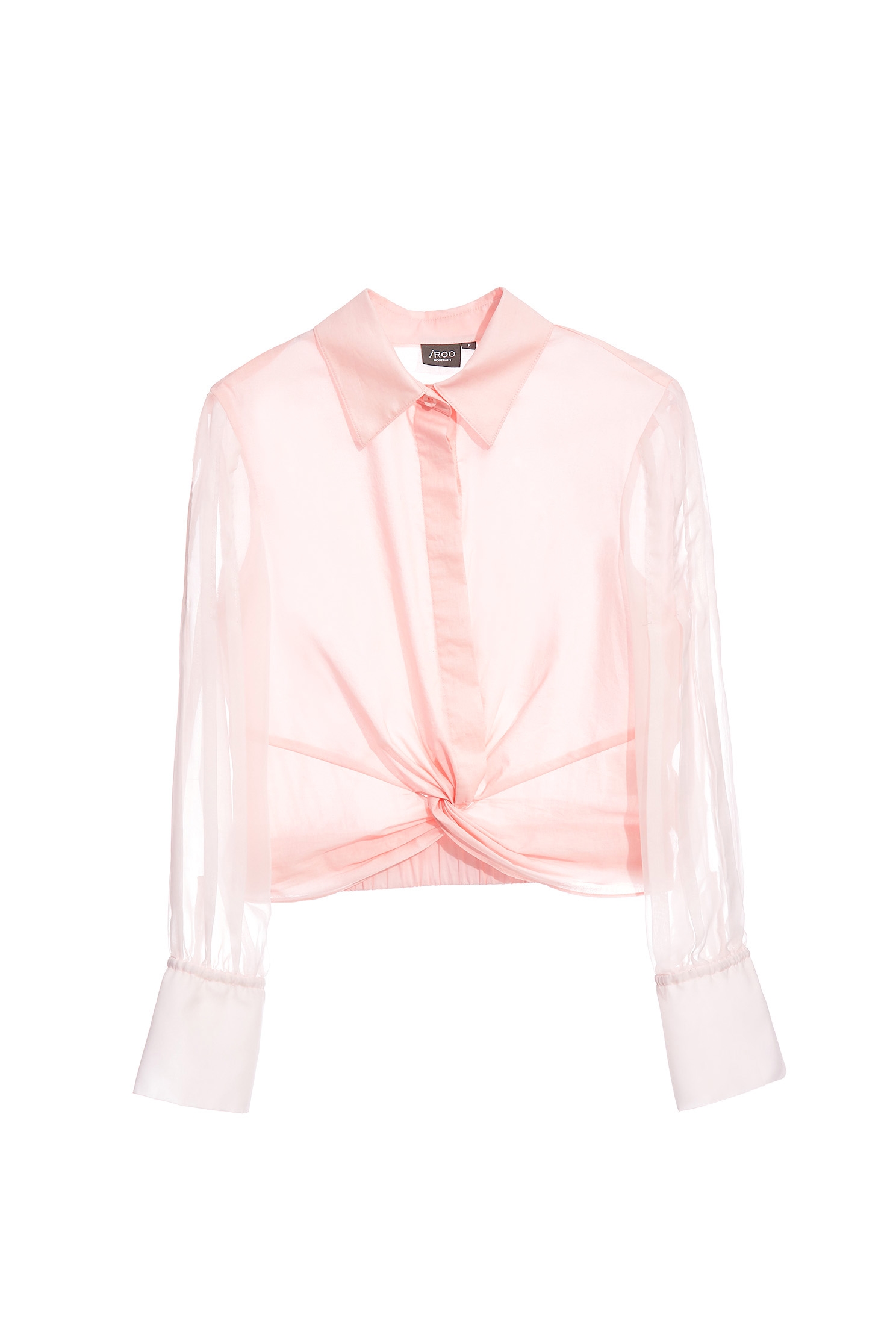 Front Knot Crop Blouse With Chiffon SleevesKinked shirt top,Office Looks,Tops,Season (SS) Look,Blouses