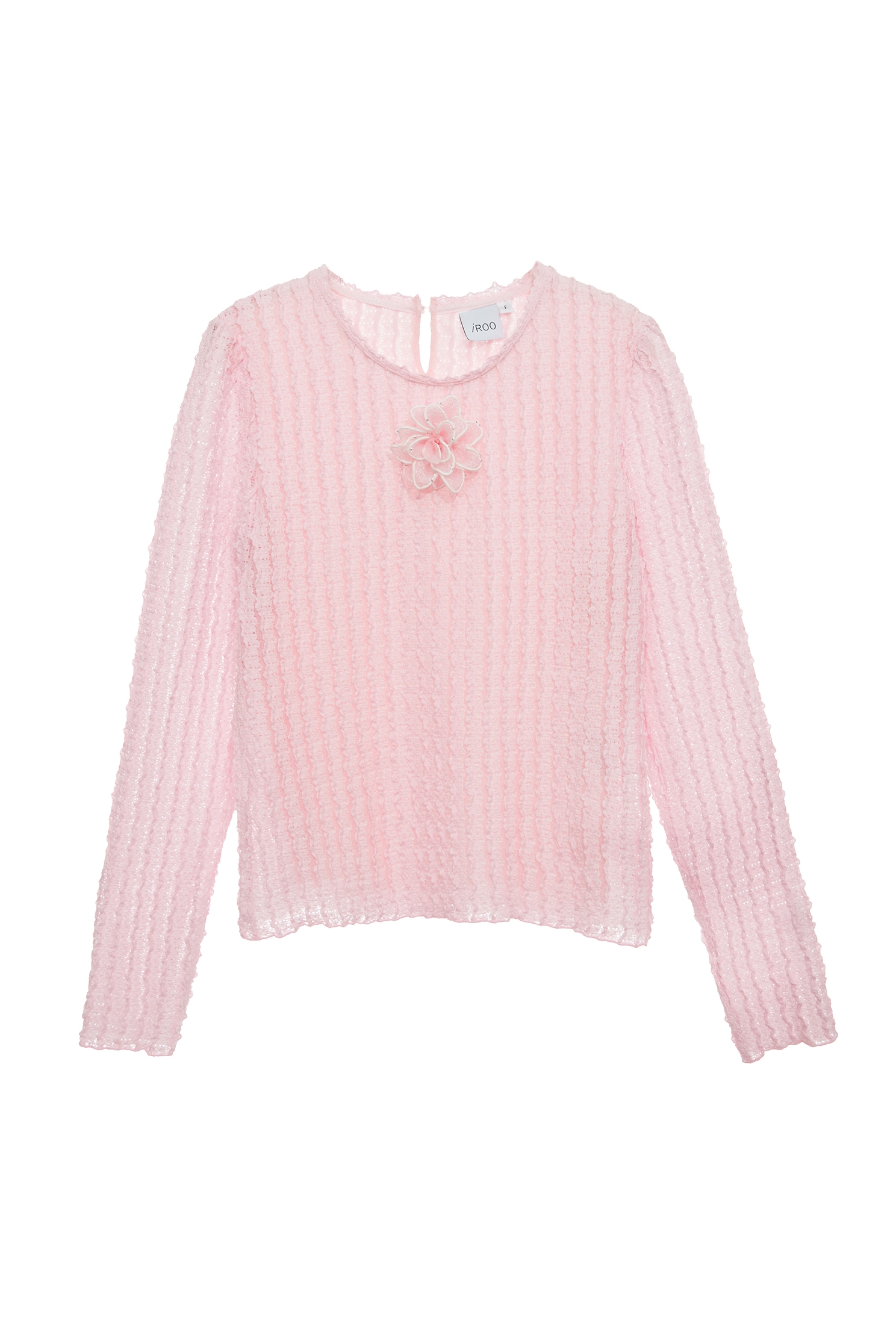 Long Sleeve Pink Top With Front Floral DetailLong Sleeve Pink Top With Front Floral Detail,Tops,Season (SS) Look