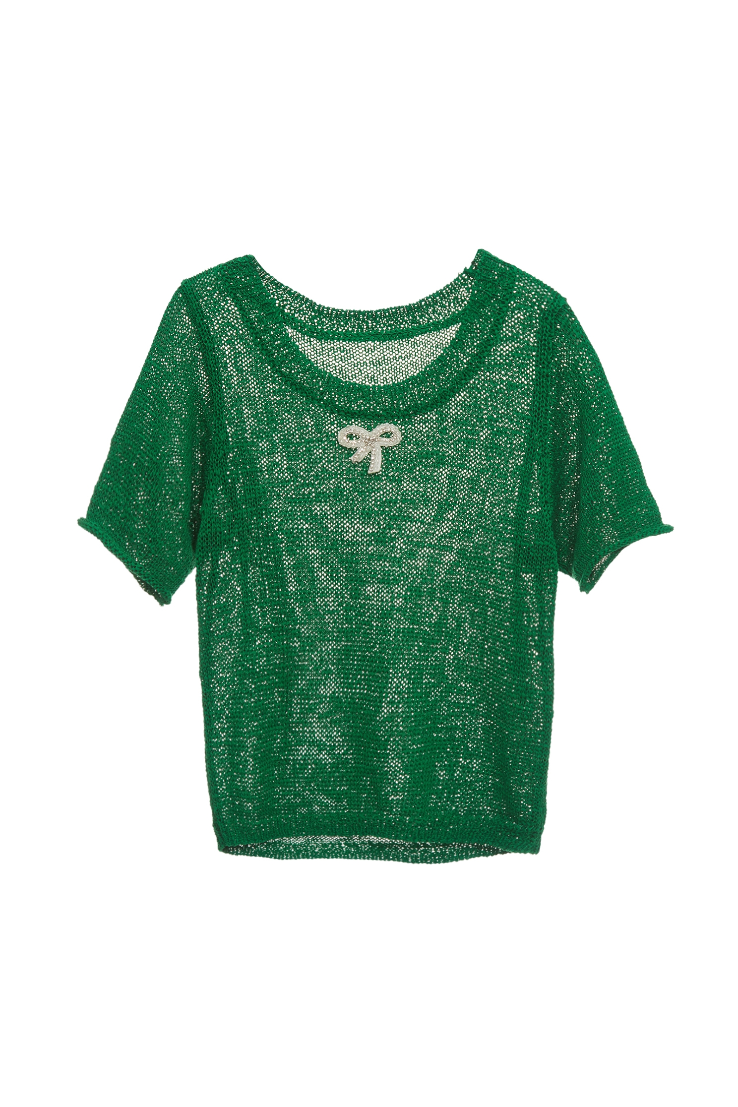 Short Sleeve Green Knit TopShort Sleeve Green Knit Top,Tops,Season (SS) Look,bows,Knitted,Knitted tops,Knitted tops