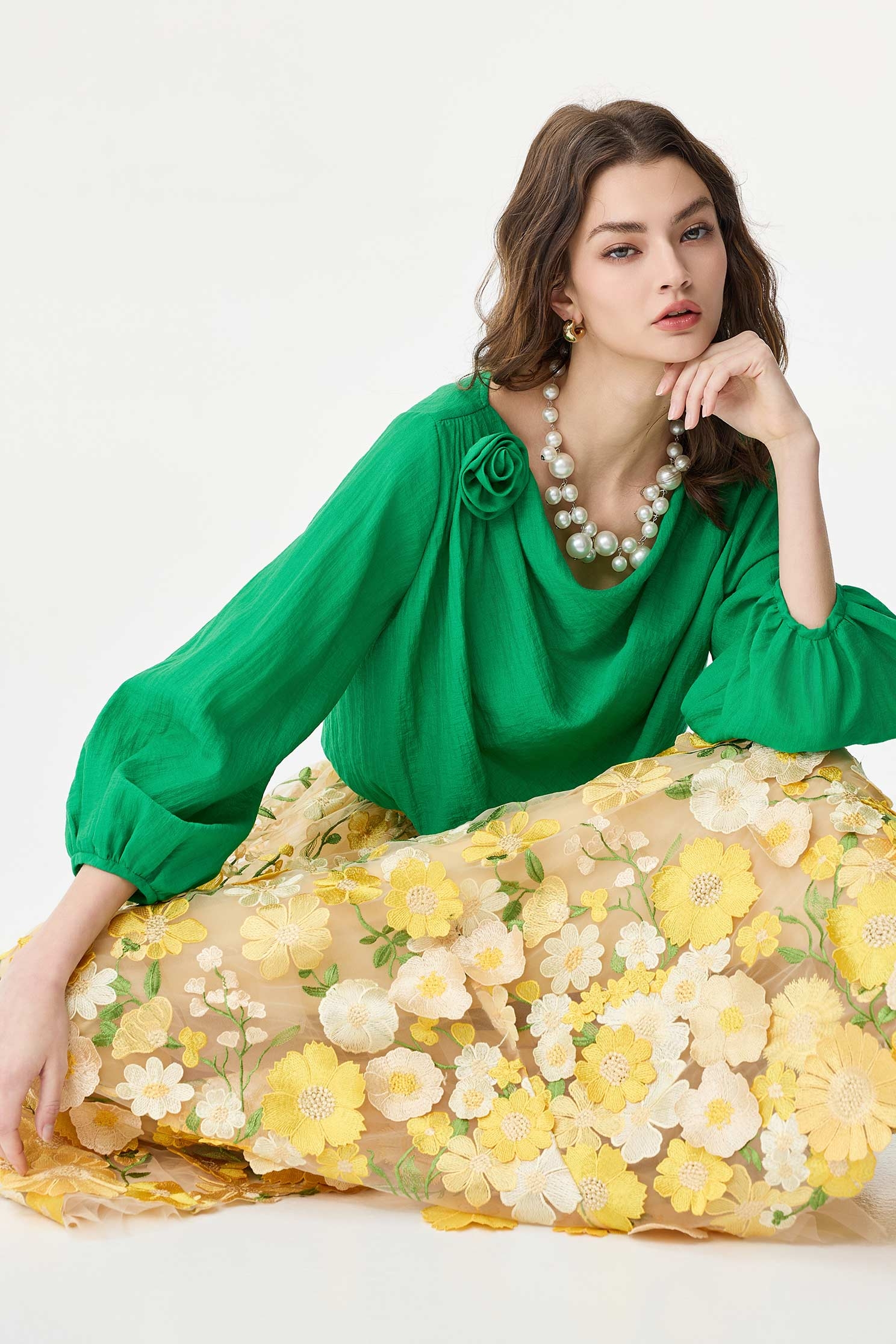 Jade Green Floral Detail TopJade Green Floral Detail Top,Tops,Season (SS) Look