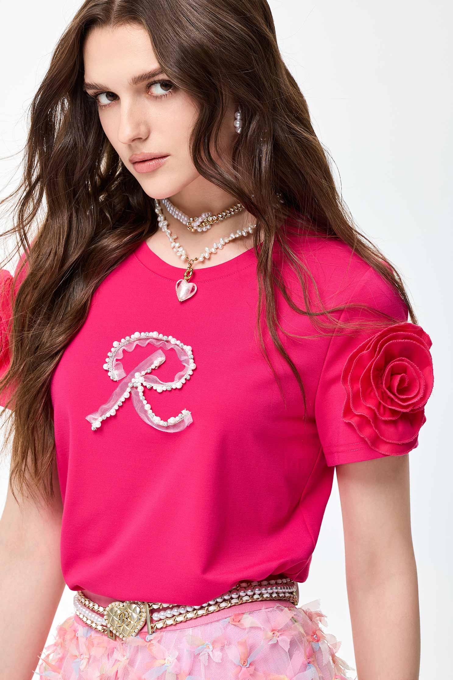 Floral Sleeve Detail TeeFloral Sleeve Detail Tee,T-shirts,T-shirts,Tops,Season (SS) Look,pearl,Mesh fabric