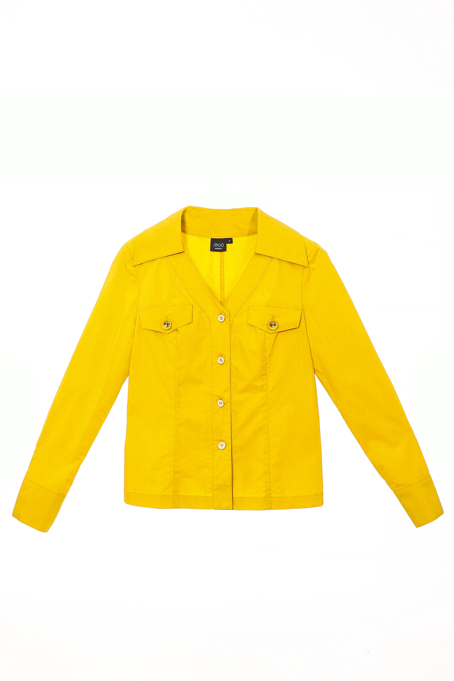 Button Front Mustard BlouseShirt with decorate pocket,Tops,Season (AW) Look,Blouses