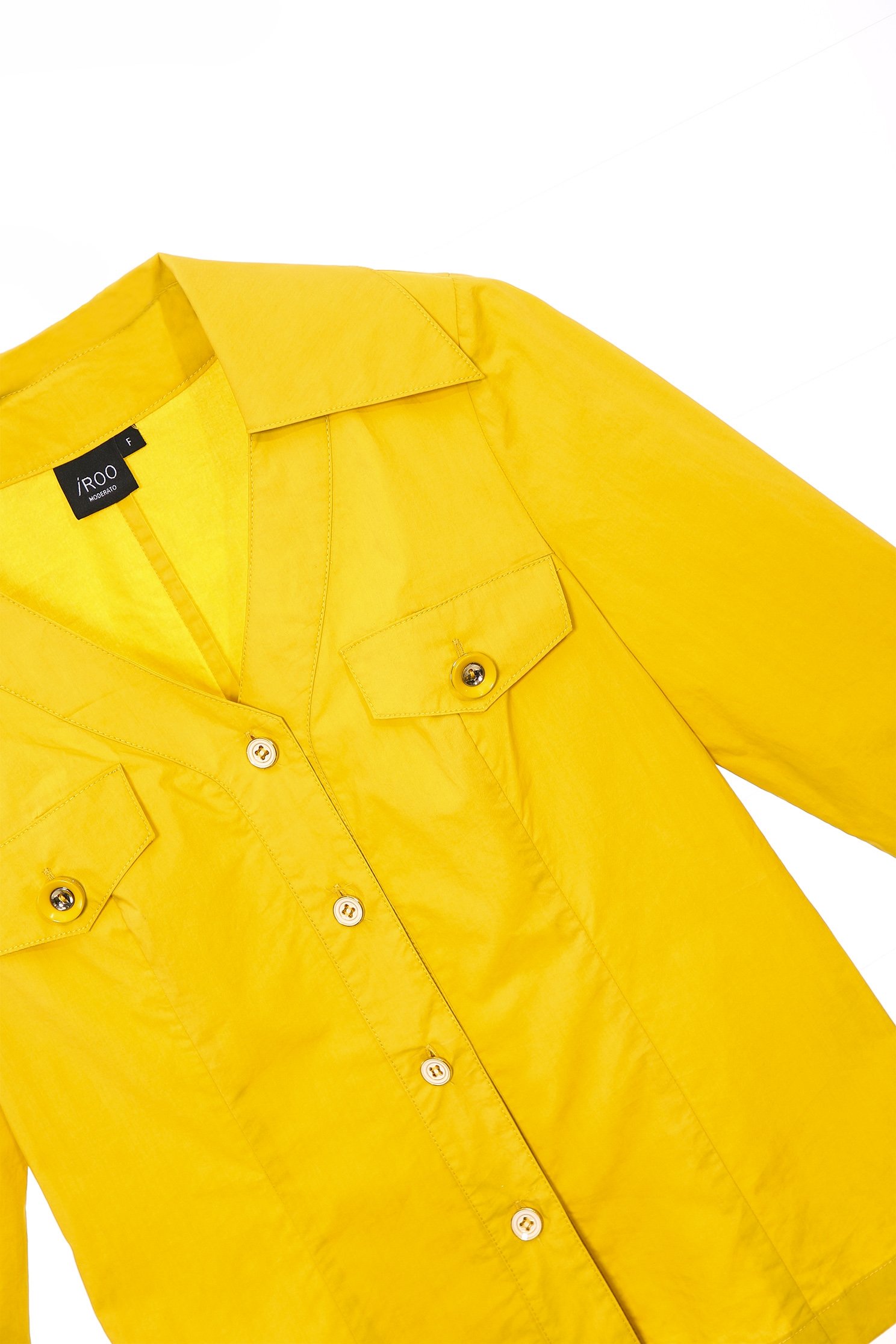 Button Front Mustard BlouseShirt with decorate pocket,Tops,Season (AW) Look,Blouses