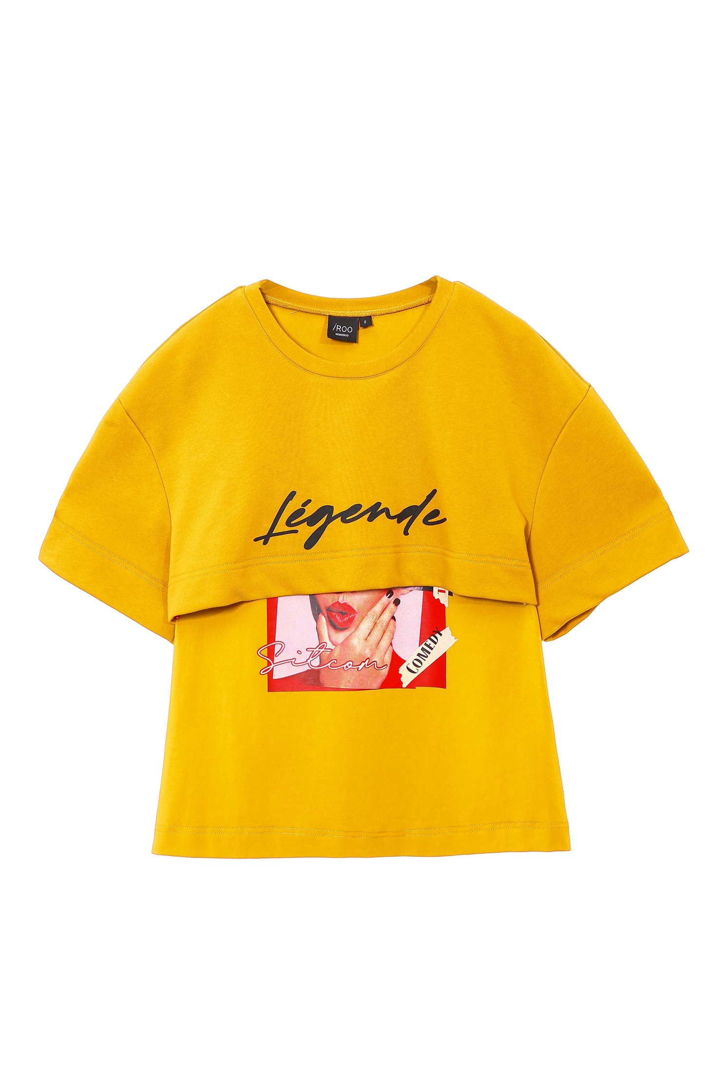 Two Layer Graphic Mustard TeeT-shirt with print,T-shirts,Tops,Season (AW) Look,Sweaters