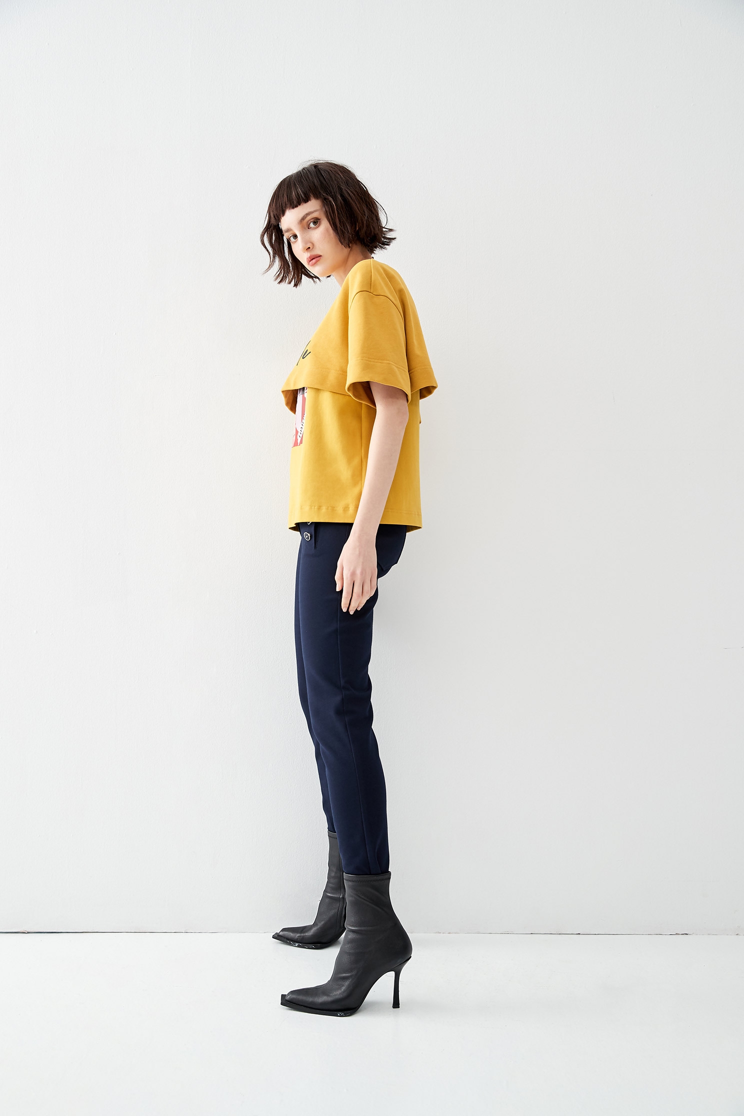 Two Layer Graphic Mustard TeeT-shirt with print,T-shirts,Tops,Season (AW) Look,Sweaters