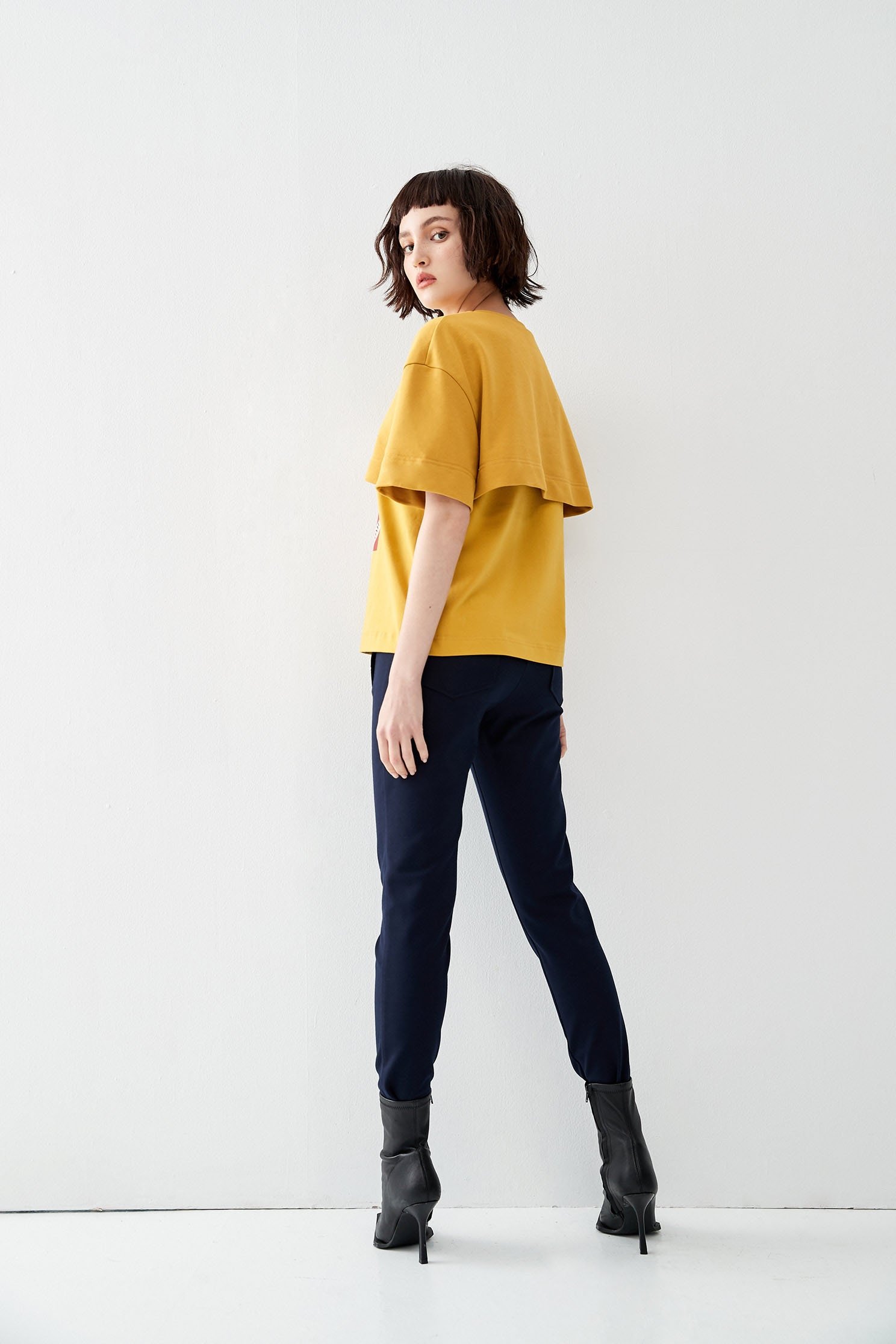 Two Layer Graphic Mustard TeeT-shirt with print,T-shirts,Tops,Season (AW) Look,Sweaters