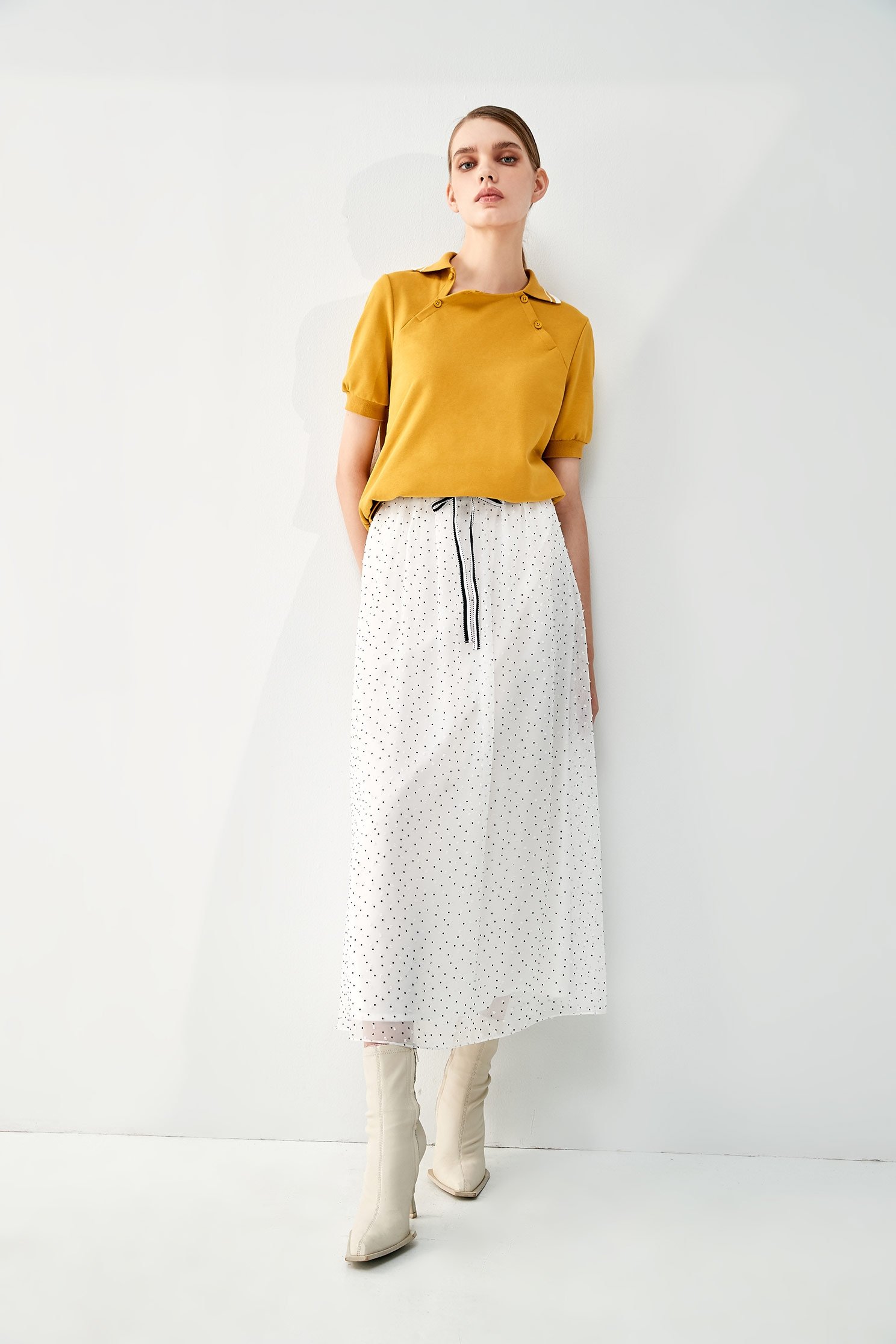 Mustard Collar Short Sleeve TeeLapel short-sleeved sweatshirt,Tops,Season (AW) Look,Sweaters