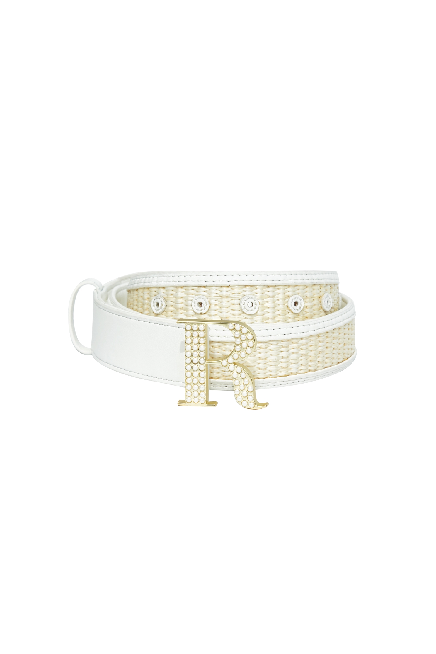 R Logo Woven Rattan BeltR Logo Woven Rattan Belt,Season (SS) Look,pearl,Belts,Belts