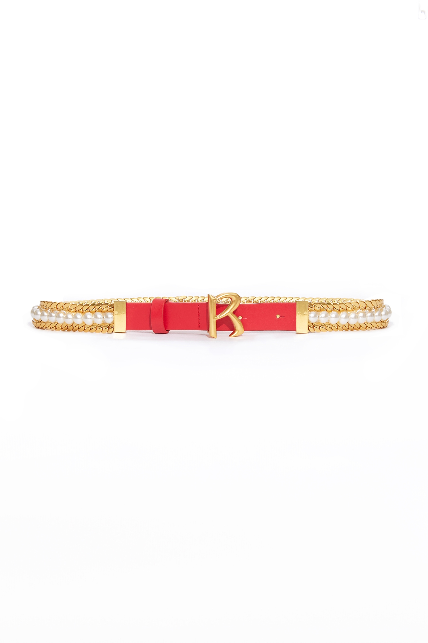 Black Pearl Chain BeltPearl leather belt with letter ''R'',Season (SS) Look,pearl,Belts,Belts,Lucky Red