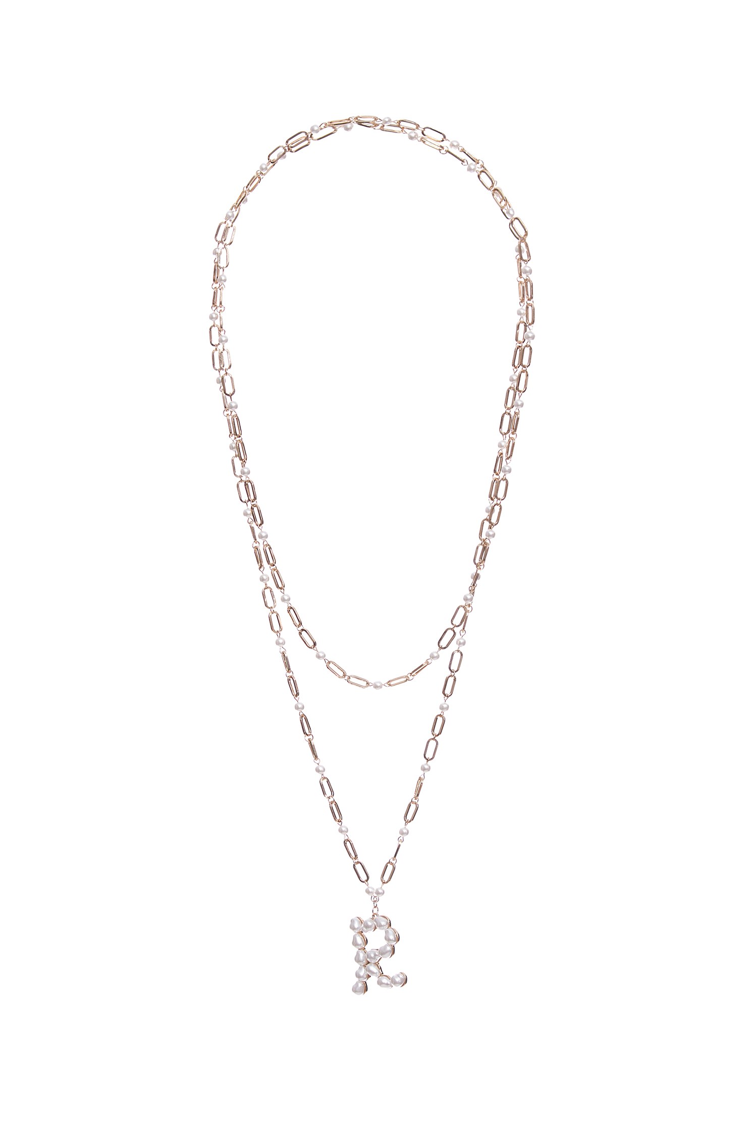 Two Layer Necklace With R PendantClassic double-layered  necklace with pearls,Season (SS) Look,pearl,Necklaces,Accessories