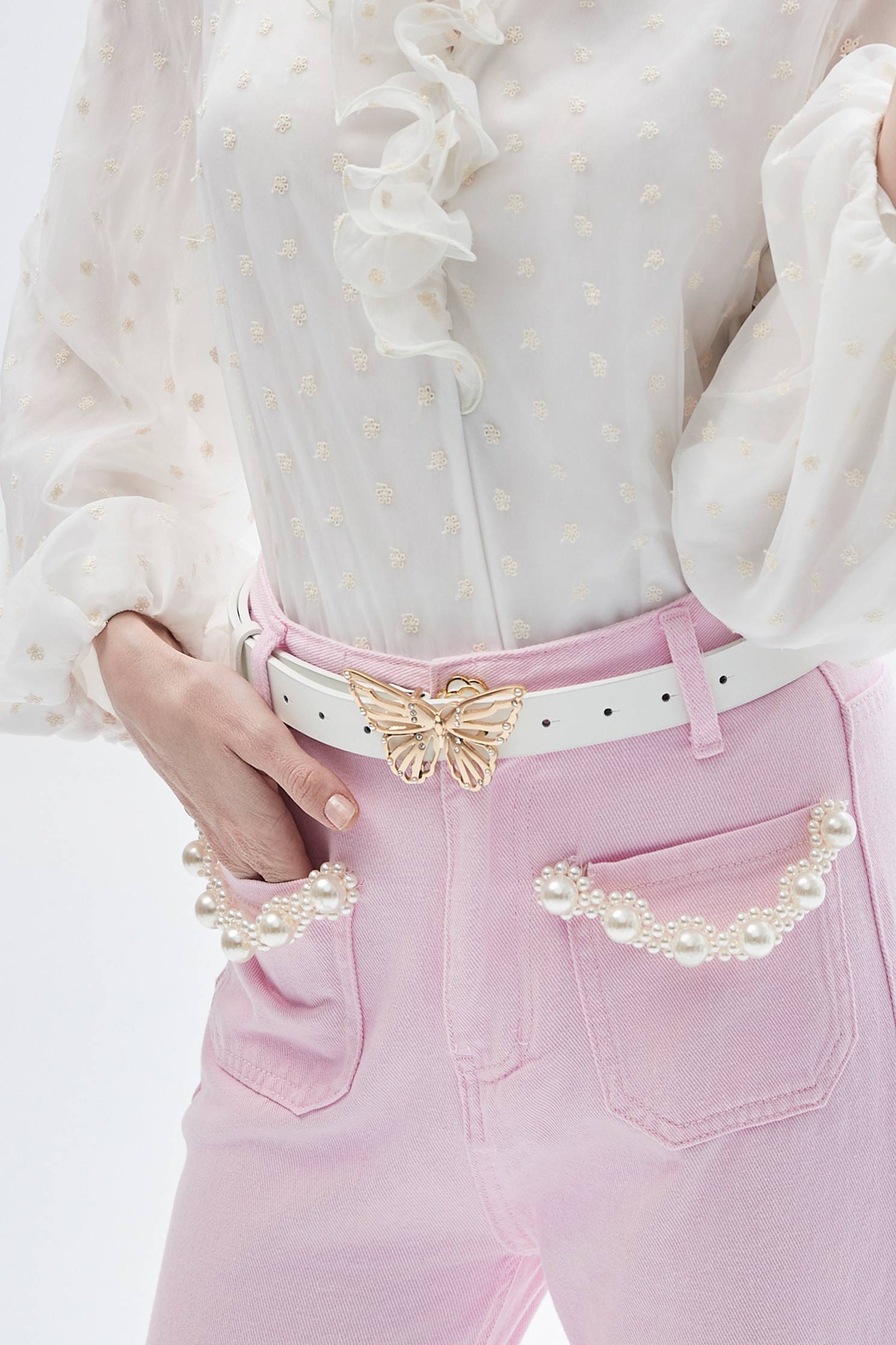 Classic Butterfly Buckle Leather BeltClassic Butterfly Buckle Leather Belt,pearl,Season (AW) Look,Belts