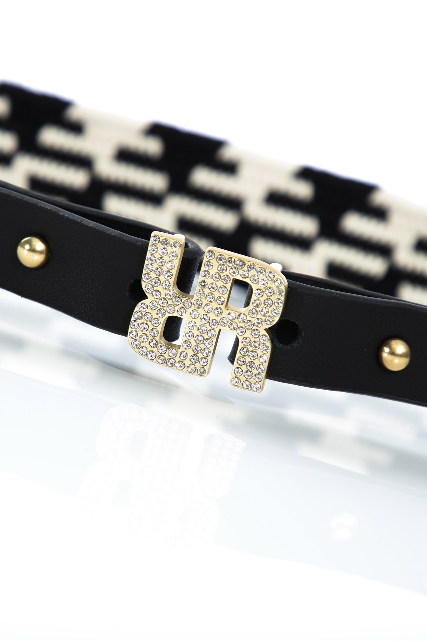 Black White Contrast Logo BeltBlack and white woven wide belt with rhinestones double R design,Season (SS) Look,Belts