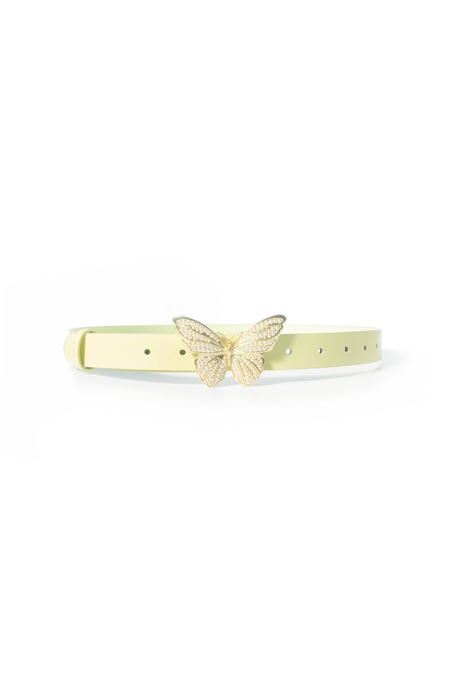 Butterfly Buckle Khaki Leather BeltClassic leather belt with pearl and butterfly design,Season (SS) Look,pearl,Belts,Belts