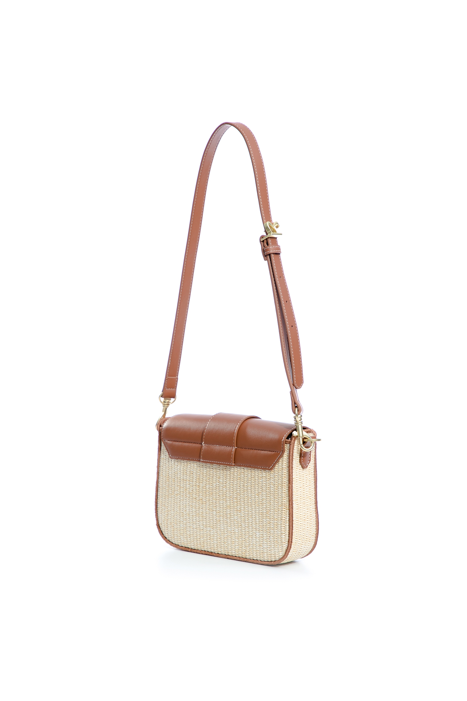 Woven Snap Closure Sling BagLeather woven bag,Crossbody bags,Embroidered,Season (SS) Look