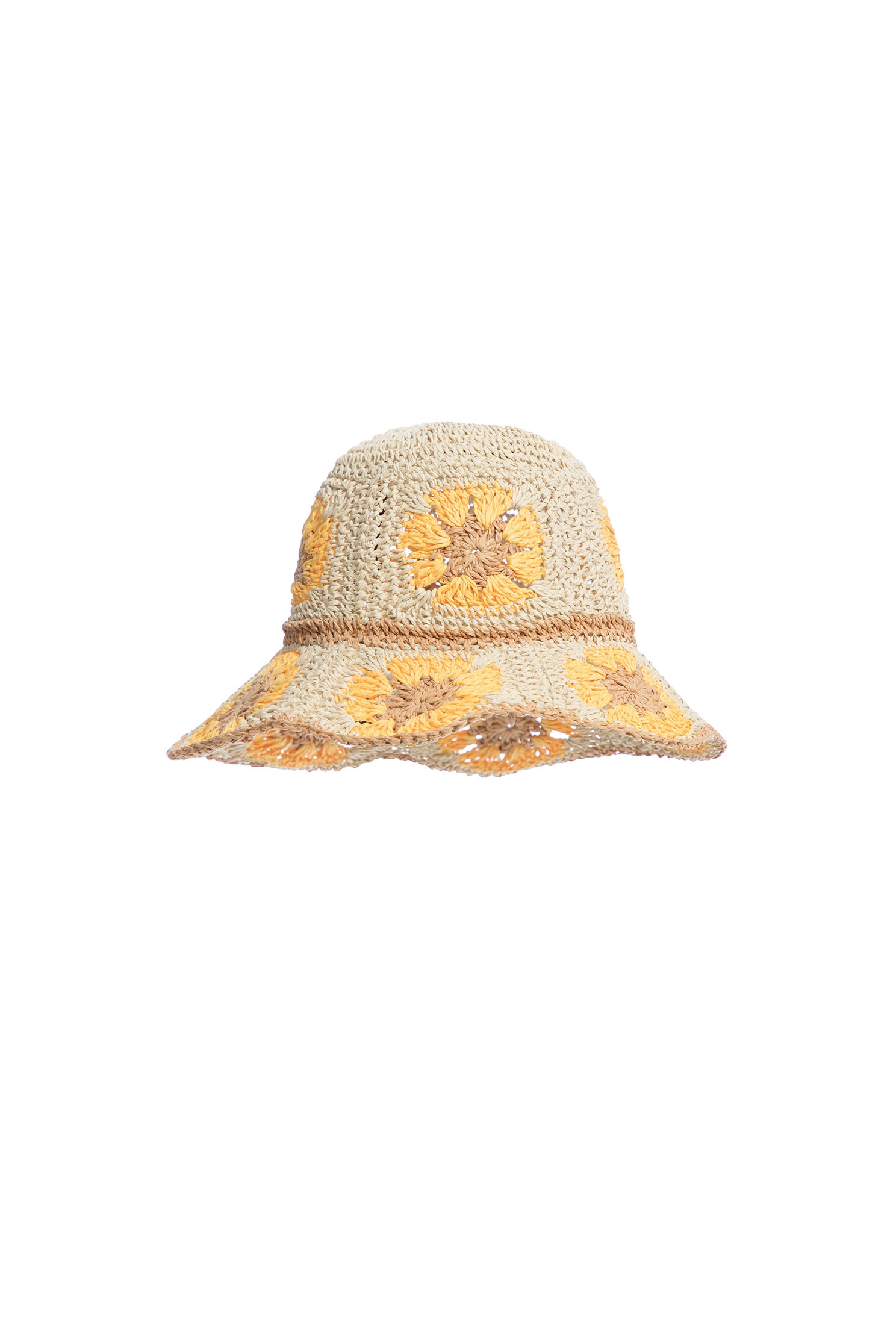 Floral Pattern Crochet HatStylish contrast straw hat with flora design,Hats,Season (SS) Look