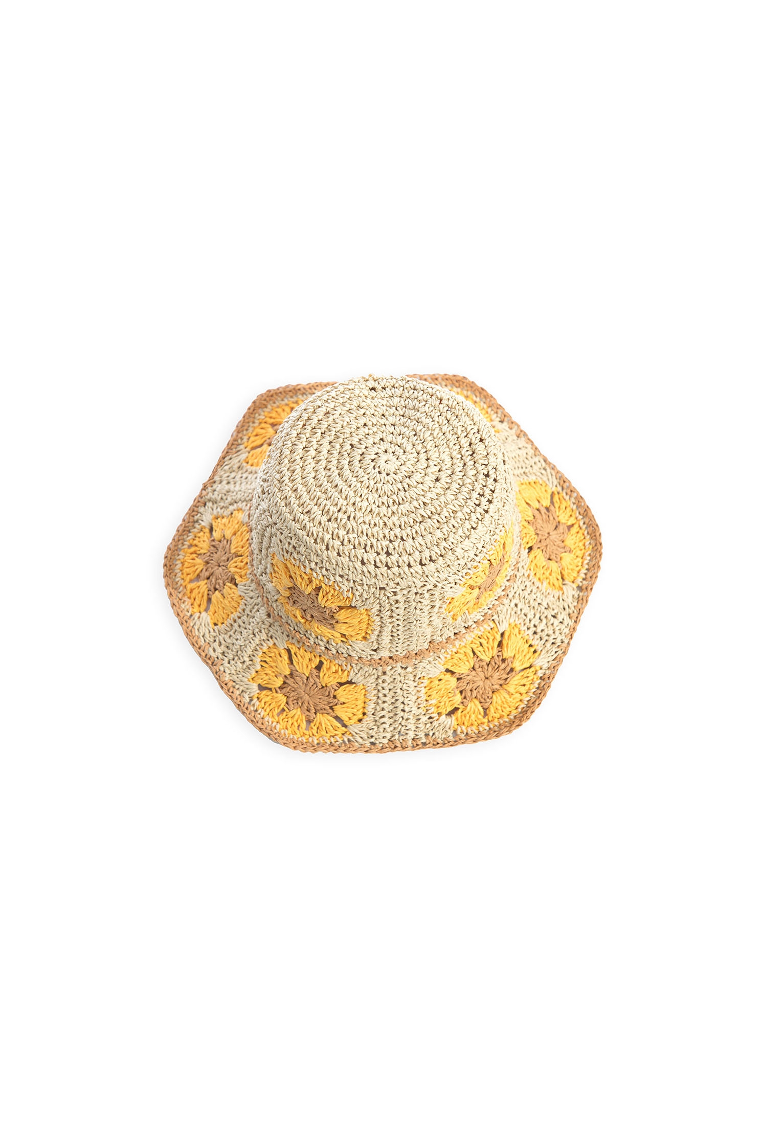 Floral Pattern Crochet HatStylish contrast straw hat with flora design,Hats,Season (SS) Look