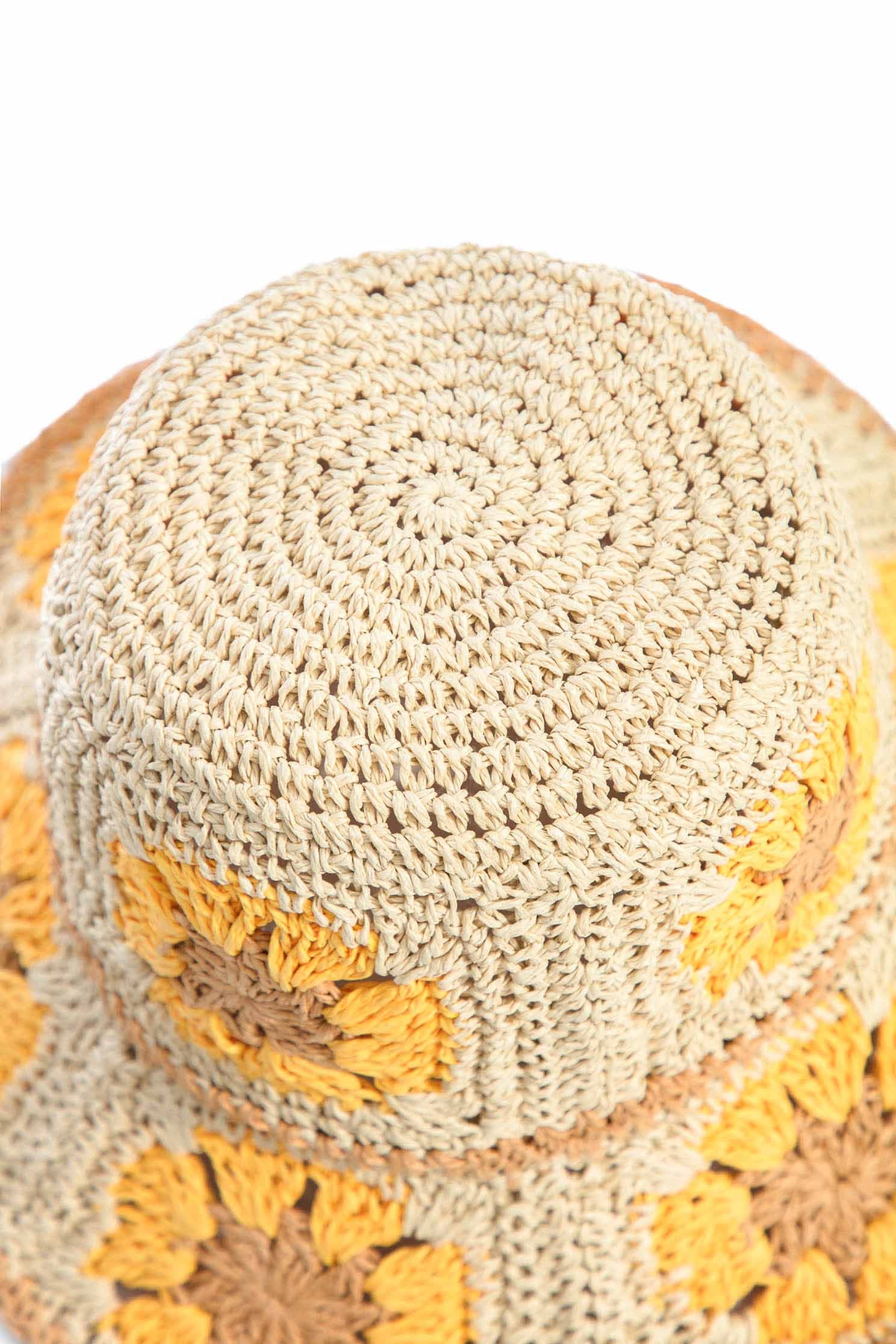 Floral Pattern Crochet HatStylish contrast straw hat with flora design,Hats,Season (SS) Look