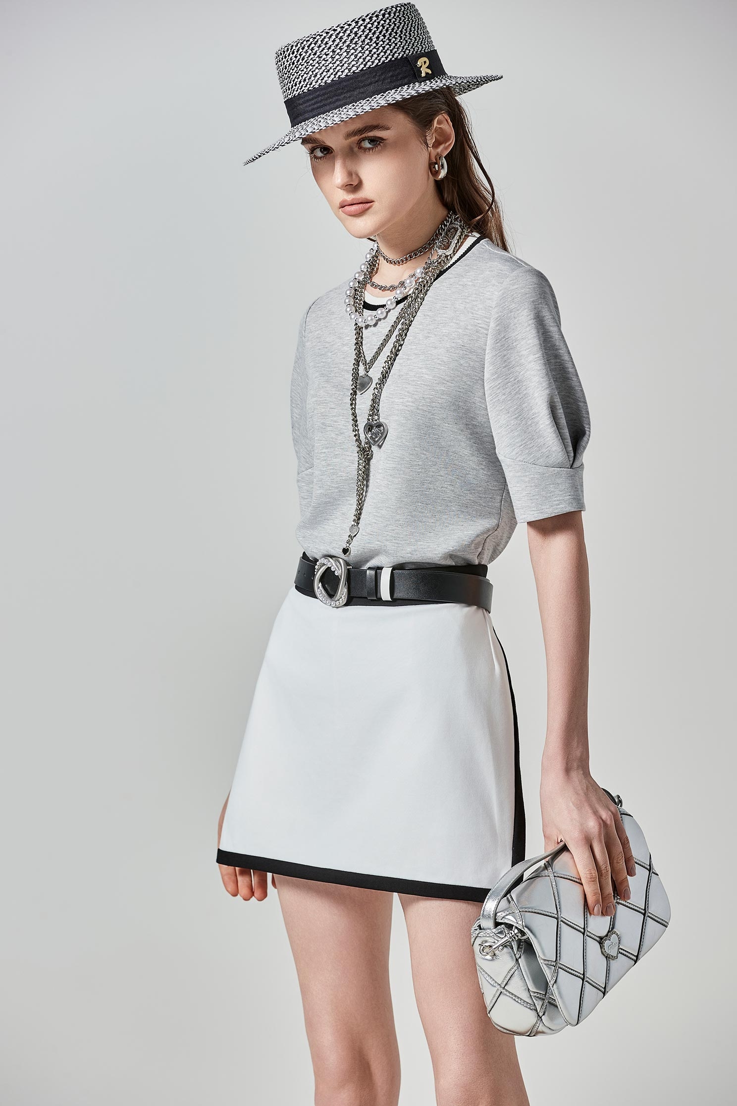 Pearl Applique Buckle Leather BeltPearl Applique Buckle Leather Belt,Season (SS) Look,pearl,Belts