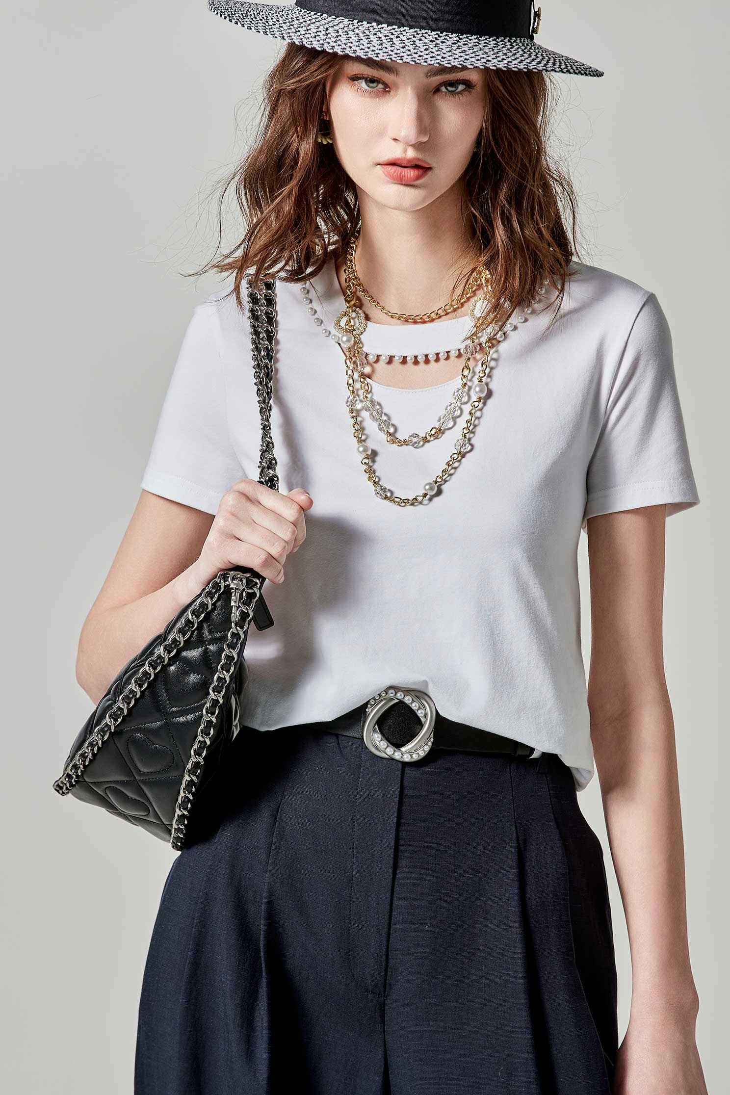 Pearl Applique Buckle Leather BeltPearl Applique Buckle Leather Belt,Season (SS) Look,pearl,Belts