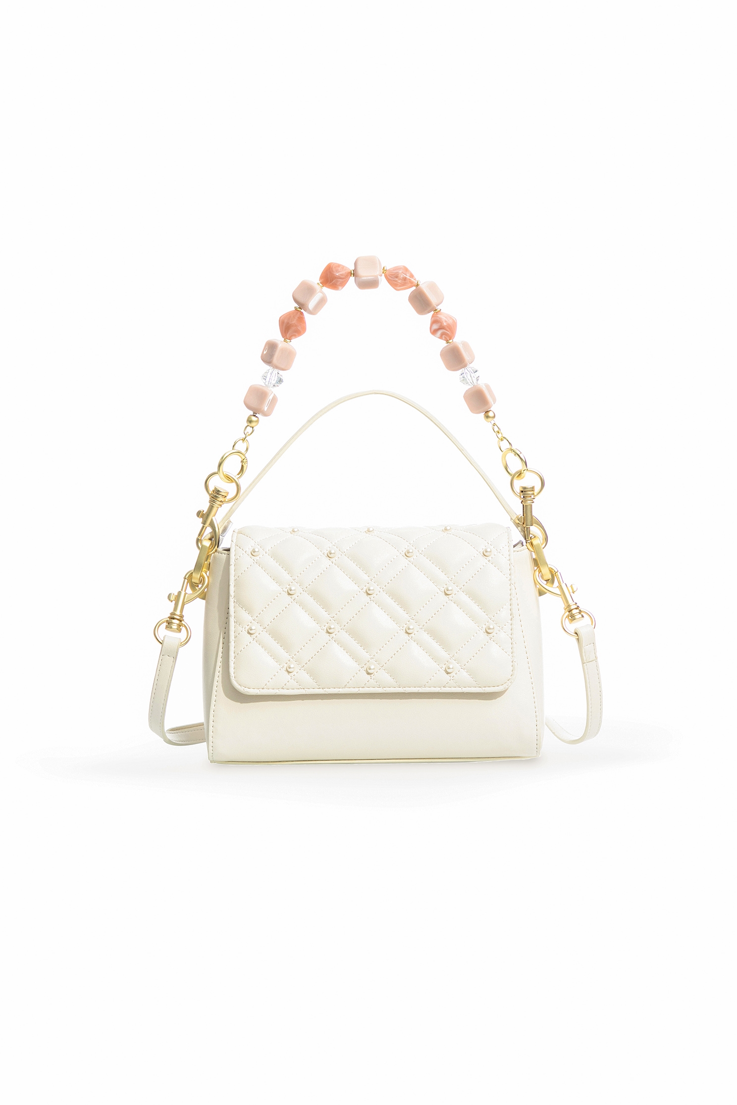 Quilted Snap Closure Leather Sling BagLeather shoulder bag with padded design,Crossbody bags,Season (SS) Look,pearl