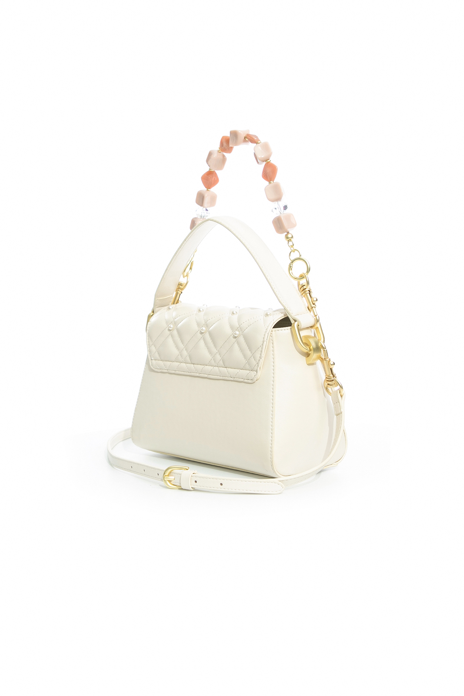 Quilted Snap Closure Leather Sling BagLeather shoulder bag with padded design,Crossbody bags,Season (SS) Look,pearl