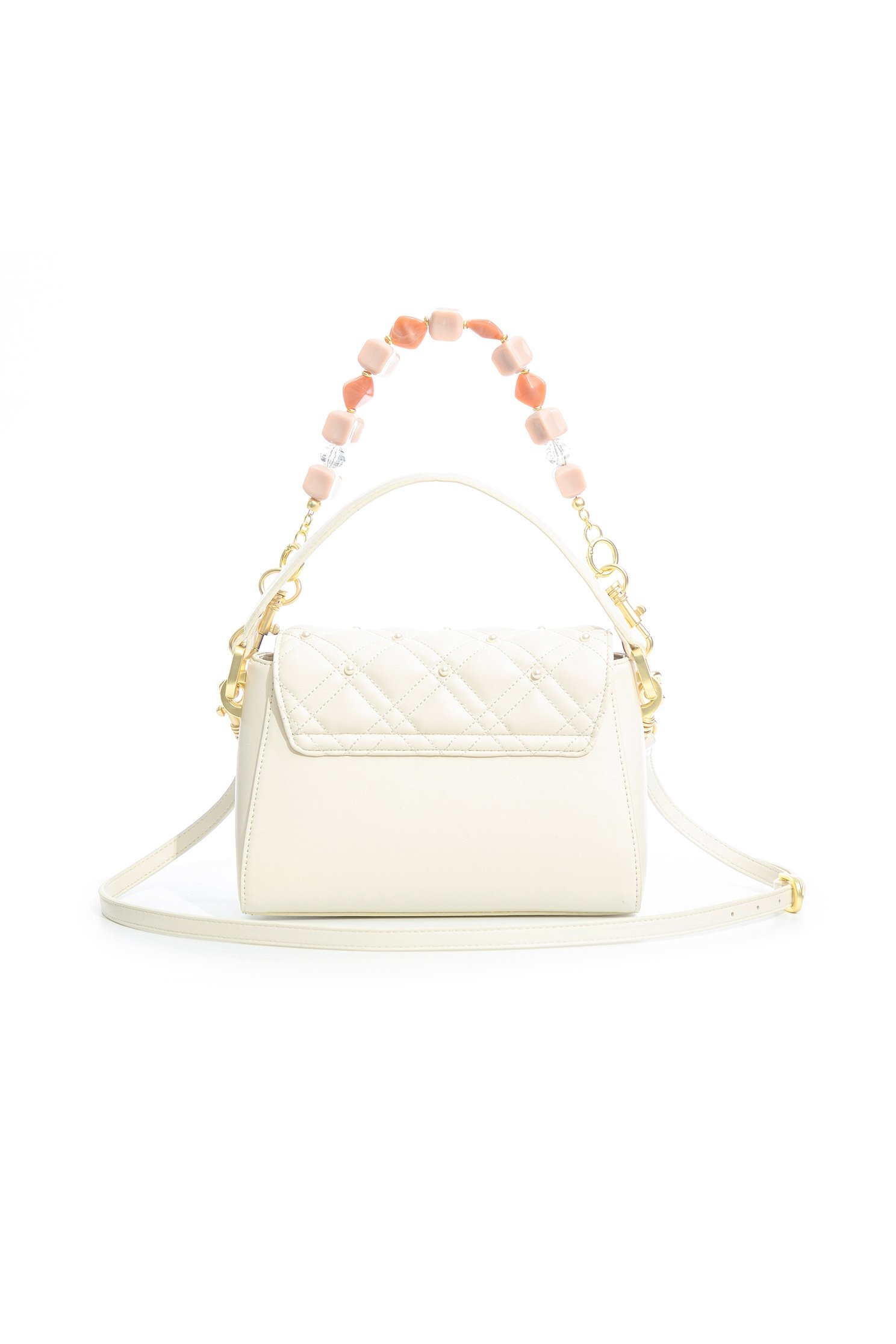 Quilted Snap Closure Leather Sling BagLeather shoulder bag with padded design,Crossbody bags,Season (SS) Look,pearl