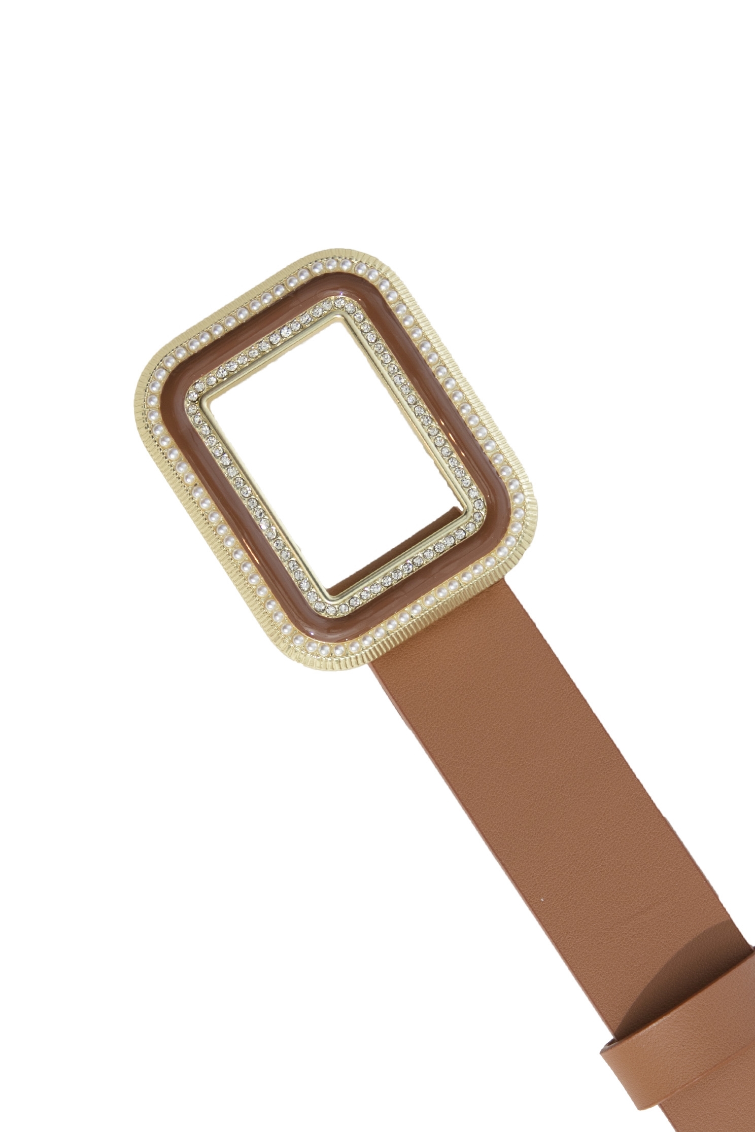 Square Buckle Belt With Pearl And Diamonte DetailPearl rhinestone square buckle belt,pearl,Belts,Season (AW) Look,Belts