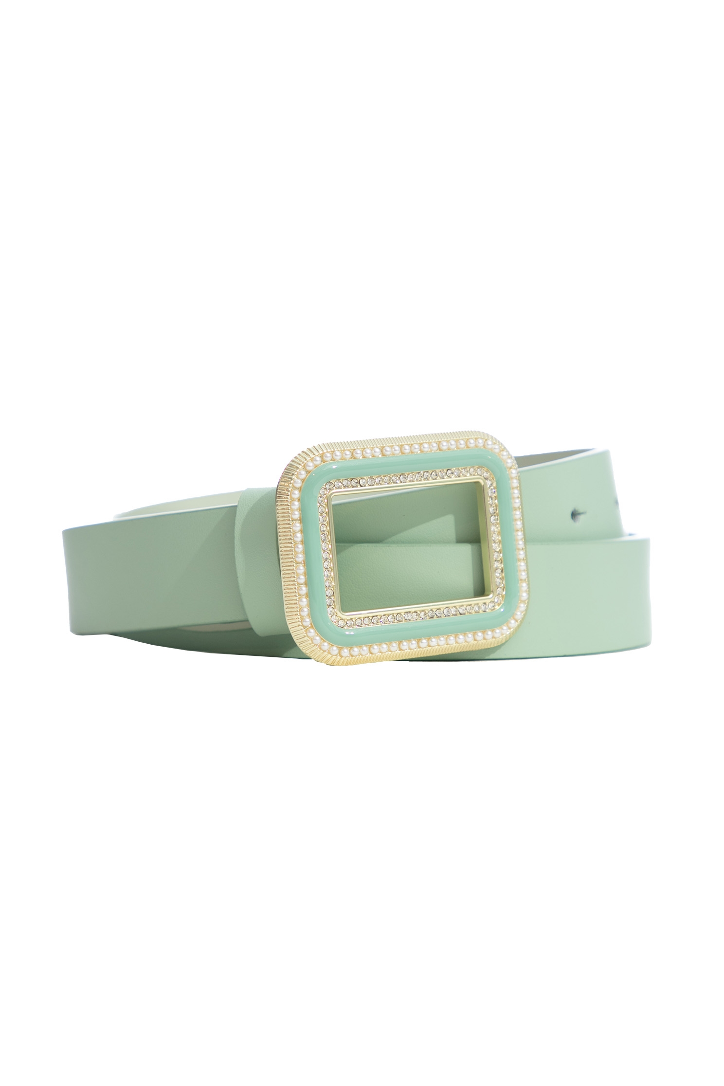 Square Buckle Belt With Pearl And Diamonte DetailPearl rhinestone square buckle belt,pearl,Belts,Season (AW) Look,Belts