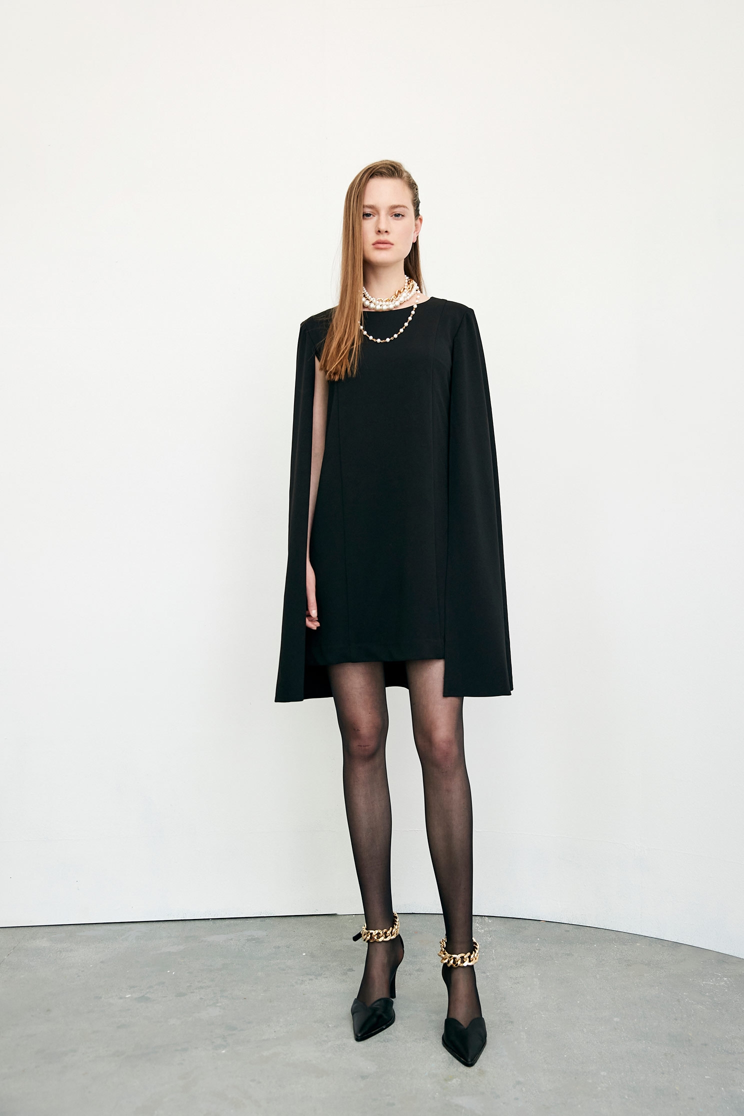 Black Shift Cape DressBlack Shift Cape Dress,cocktaildresses,Evening dresses,Season (AW) Look