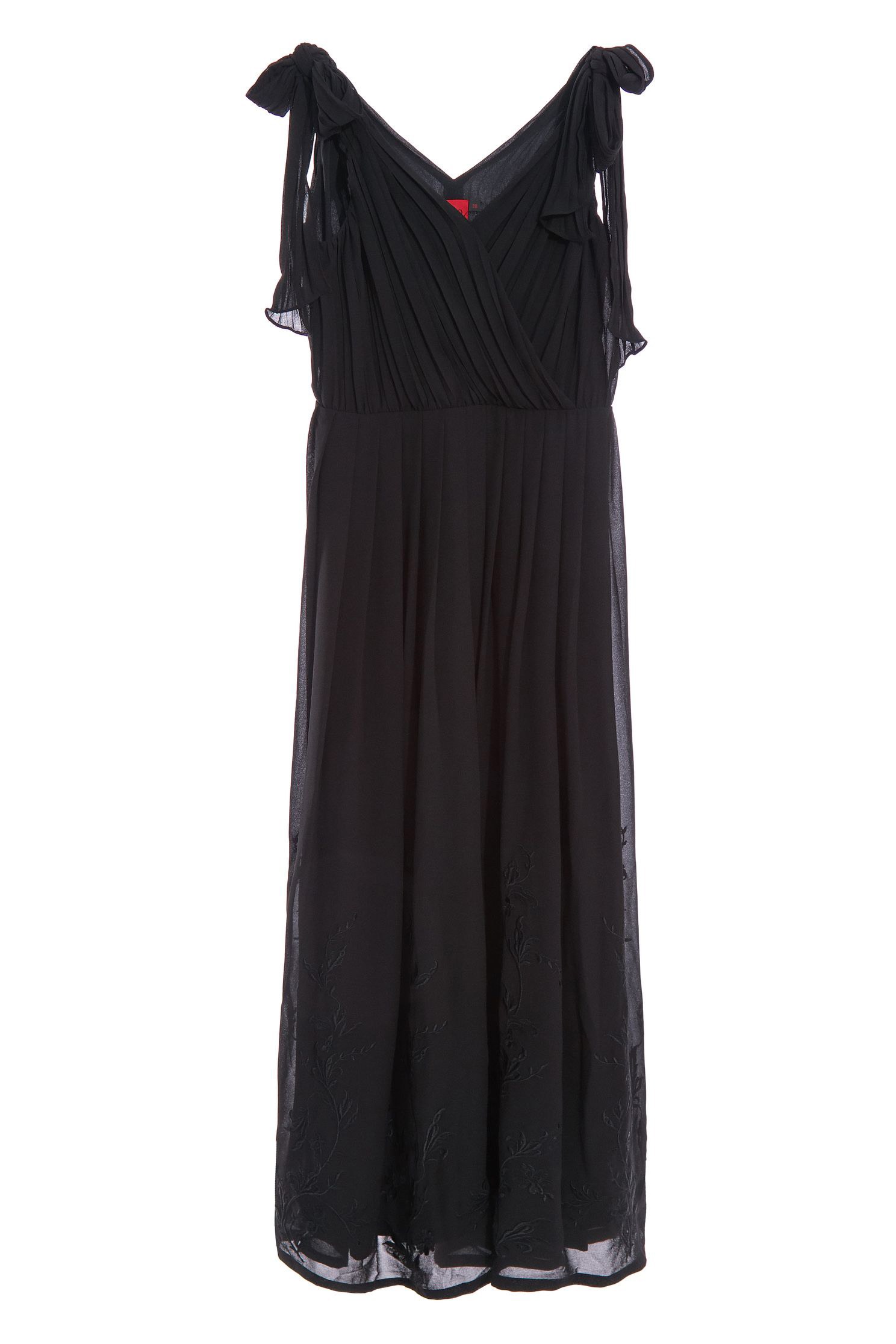 Overlap Pleated Maxi DressLow-cut floral long dress with embroidery,V-Neck T shirts,Embroidered,cocktaildresses,Season (SS) Look,mothergift,Evening dresses,Maxi dresses,Chiffon,Chiffon dresses,Black dresses