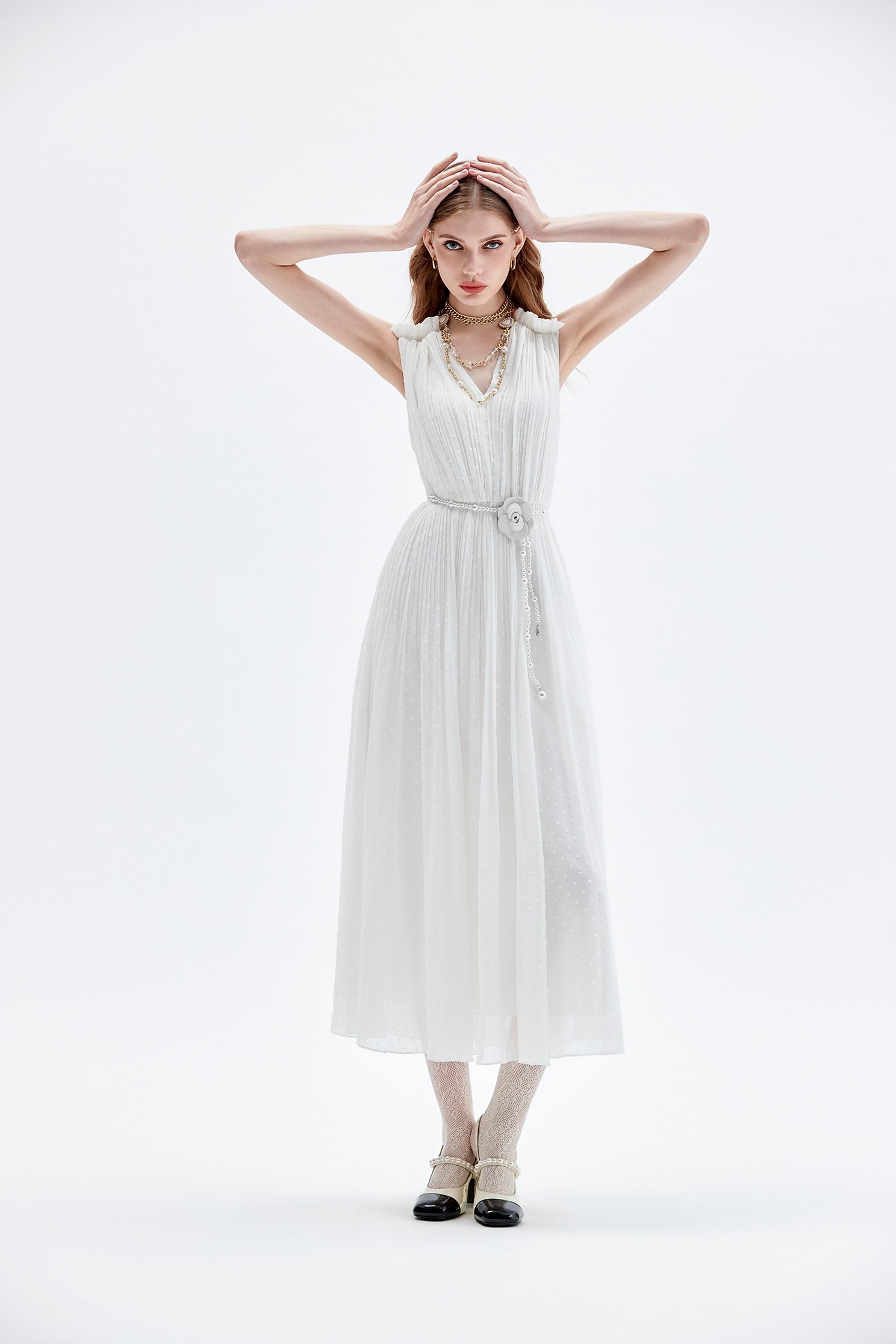 Pleated Sleeveless Long DressPleated Sleeveless Long Dress,cocktaildresses,Evening dresses,Season (AW) Look