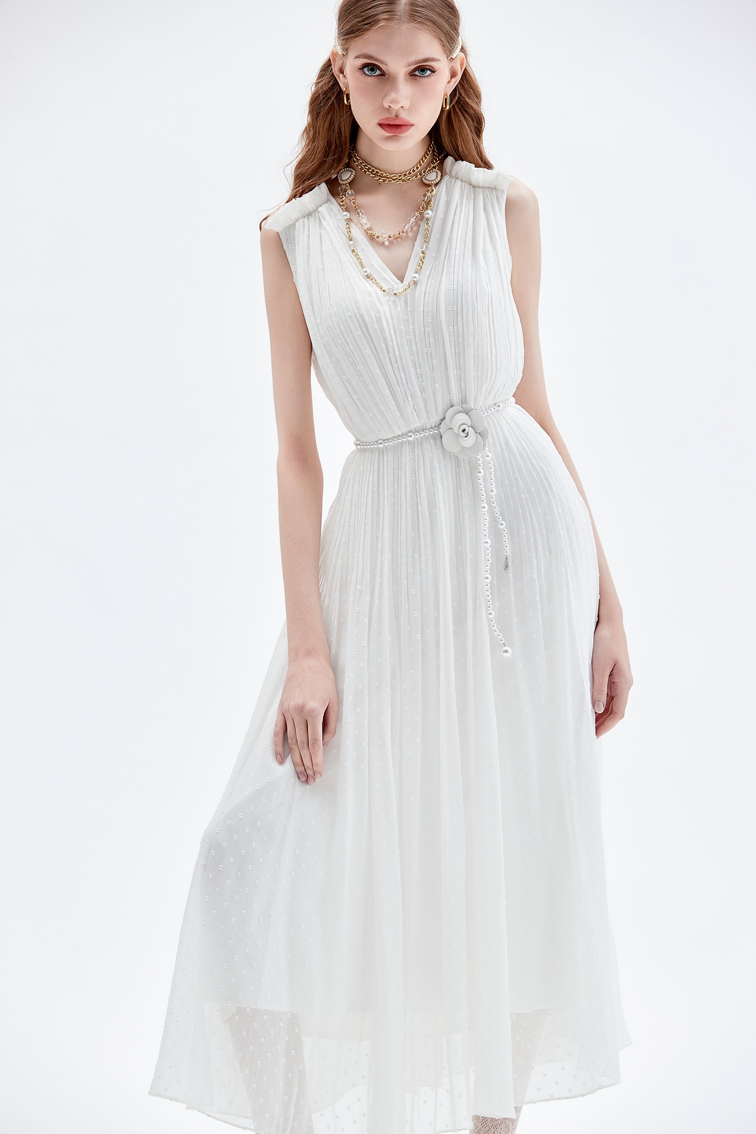 Pleated Sleeveless Long DressPleated Sleeveless Long Dress,cocktaildresses,Evening dresses,Season (AW) Look