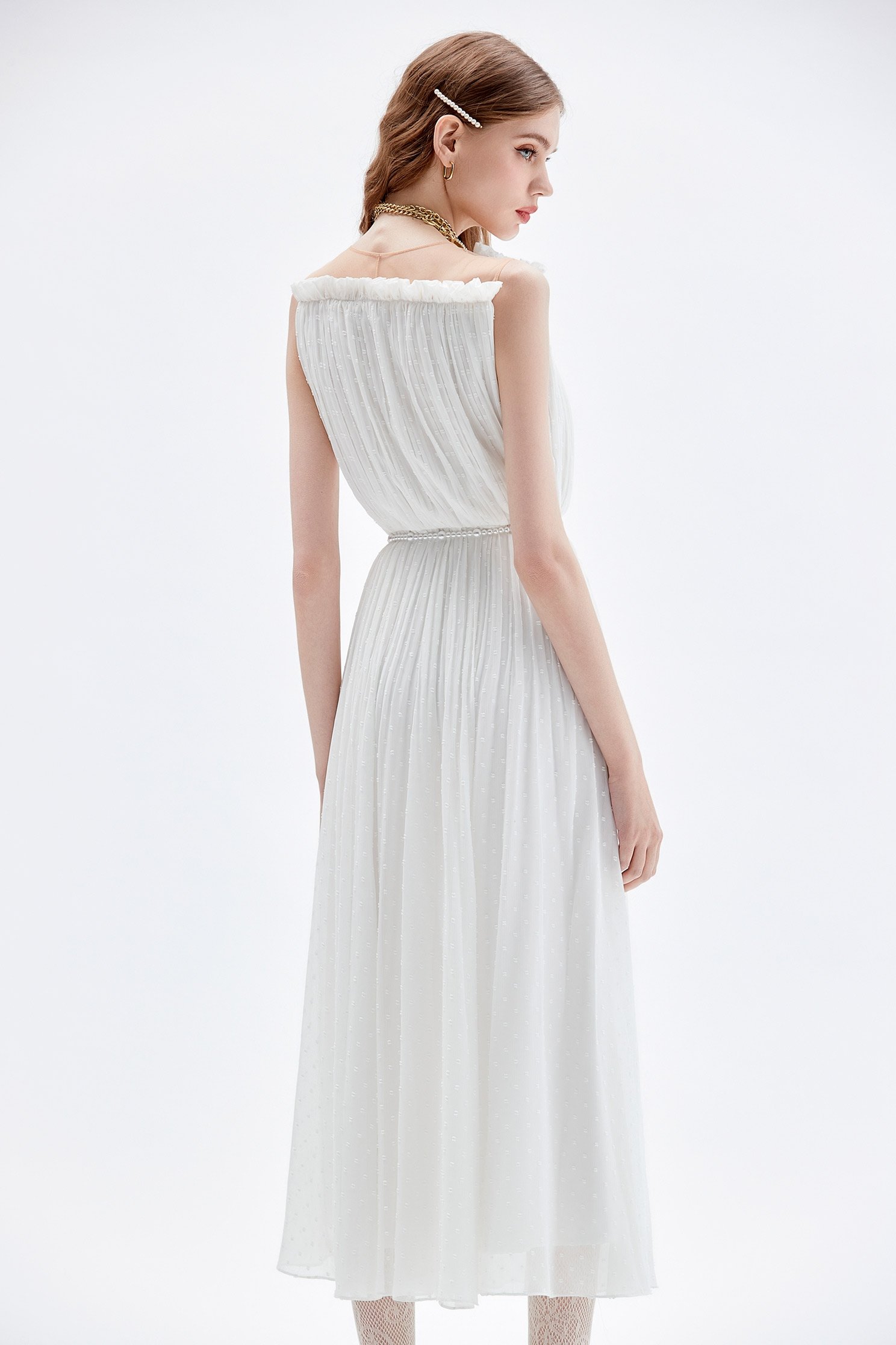 Pleated Sleeveless Long DressPleated Sleeveless Long Dress,cocktaildresses,Evening dresses,Season (AW) Look