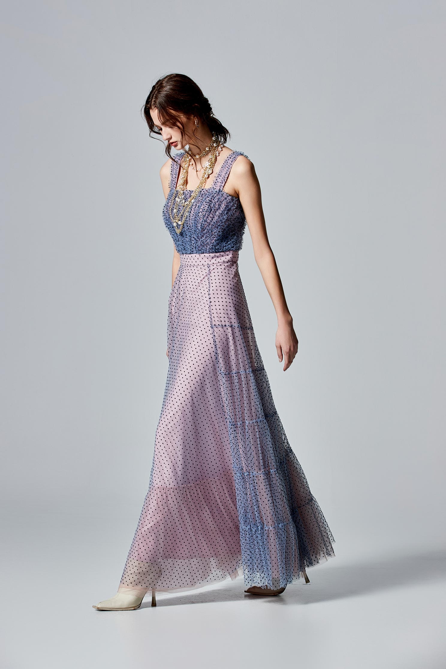 Dotted Print Mesh Evening DressDotted Print Mesh Evening Dress,cocktaildresses,Evening dresses,Season (AW) Look,Maxi dresses