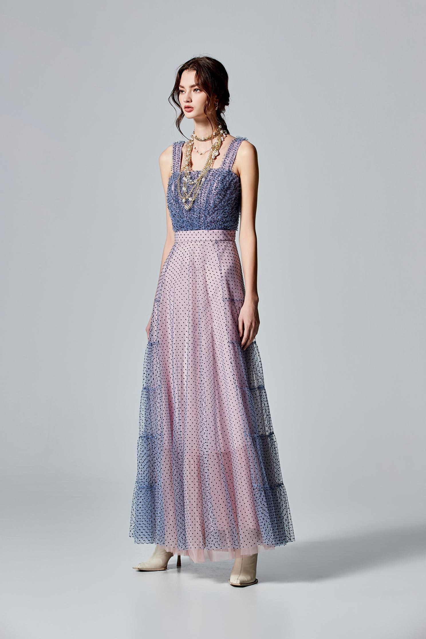 Dotted Print Mesh Evening DressDotted Print Mesh Evening Dress,cocktaildresses,Evening dresses,Season (AW) Look,Maxi dresses