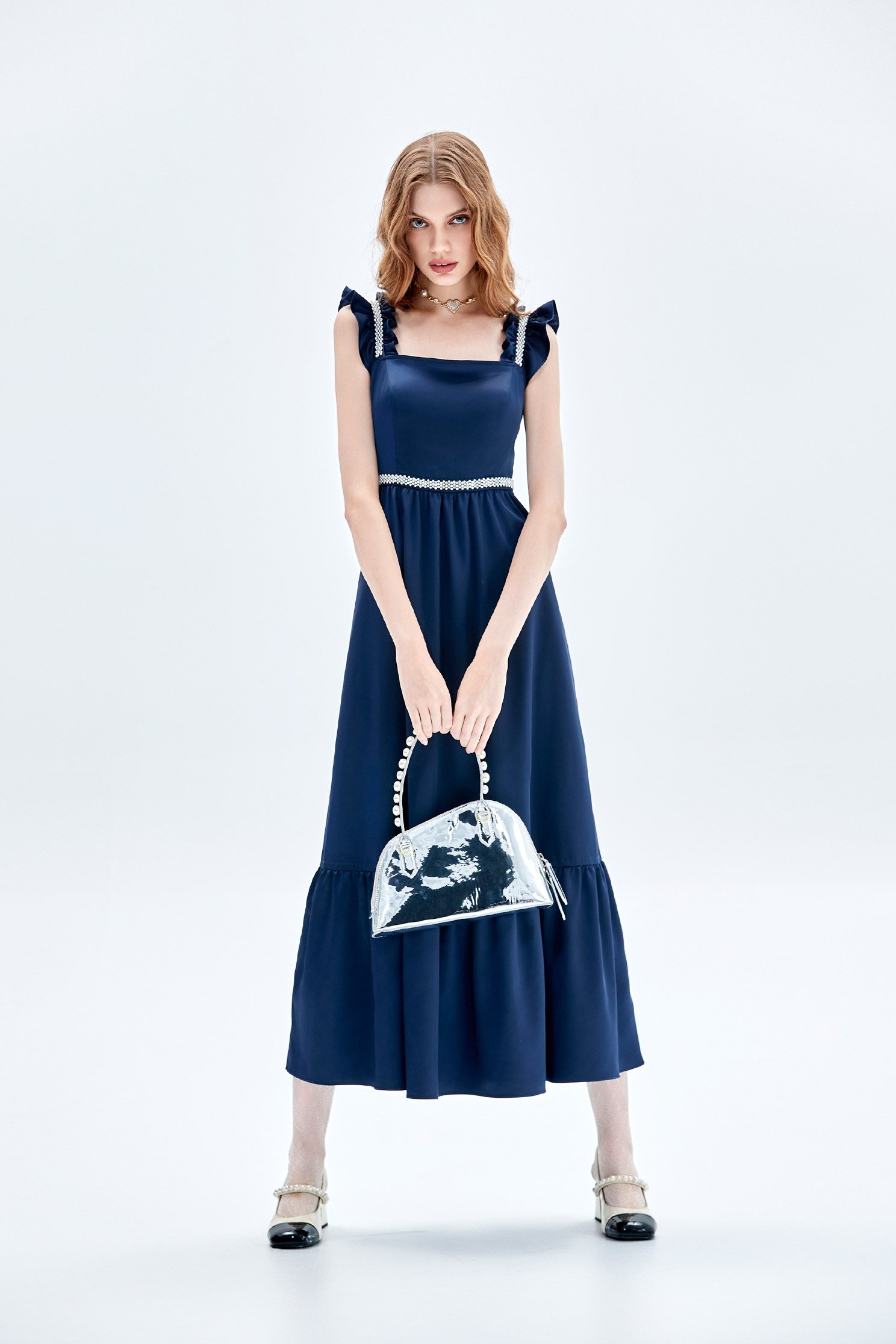 Navy Ruffle Strap Maxi DressNavy Ruffle Strap Maxi Dress,cocktaildresses,Evening dresses,Season (AW) Look