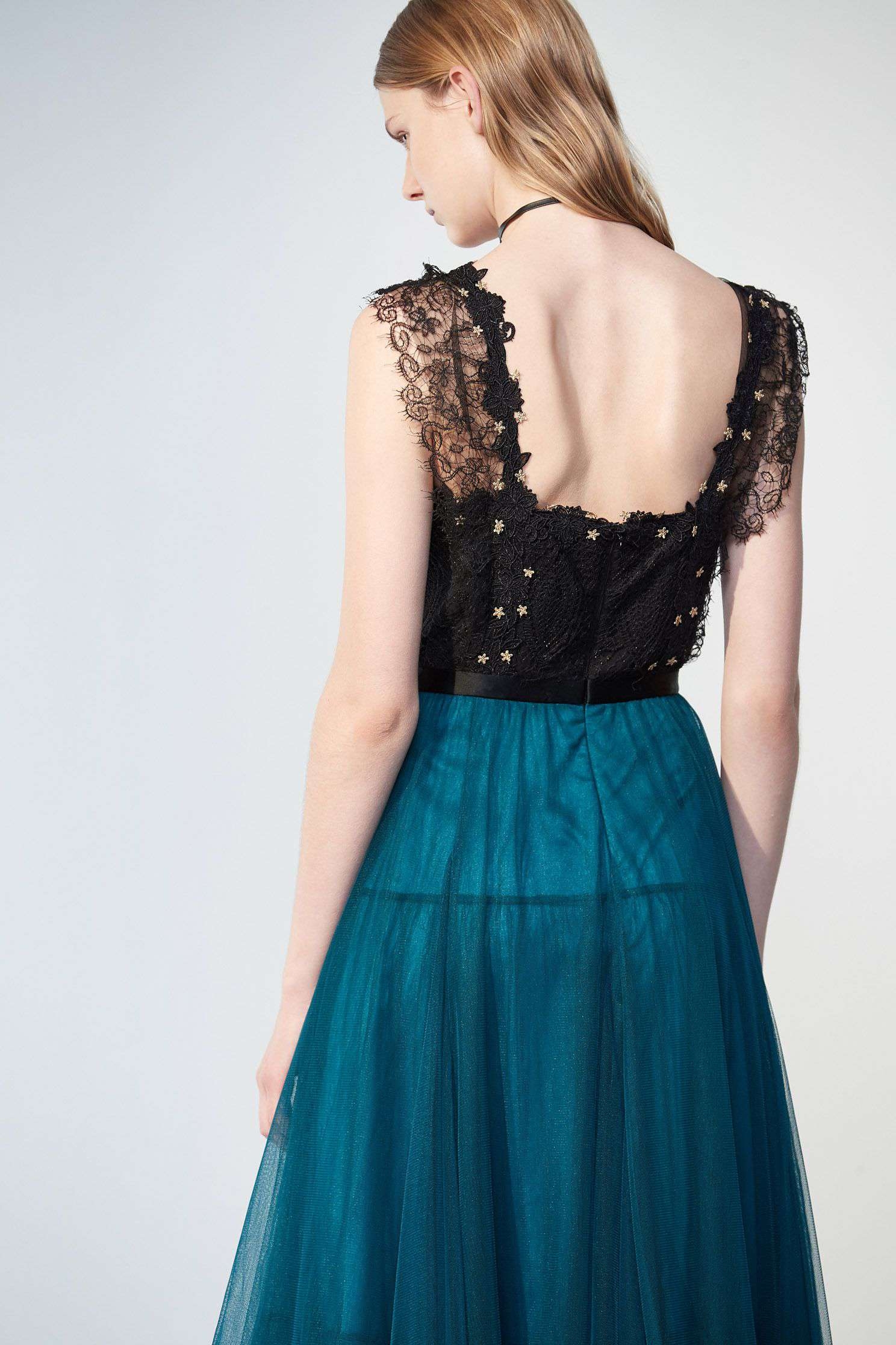 Sleeveless Tulle Maxi Dress With Lace DetailTurquoise tulle long dress,cocktaildresses,mothergift,Sleeveless dresses,Evening dresses,Season (AW) Look,Tutu skirts,Mesh fabric,Lace,Maxi dresses