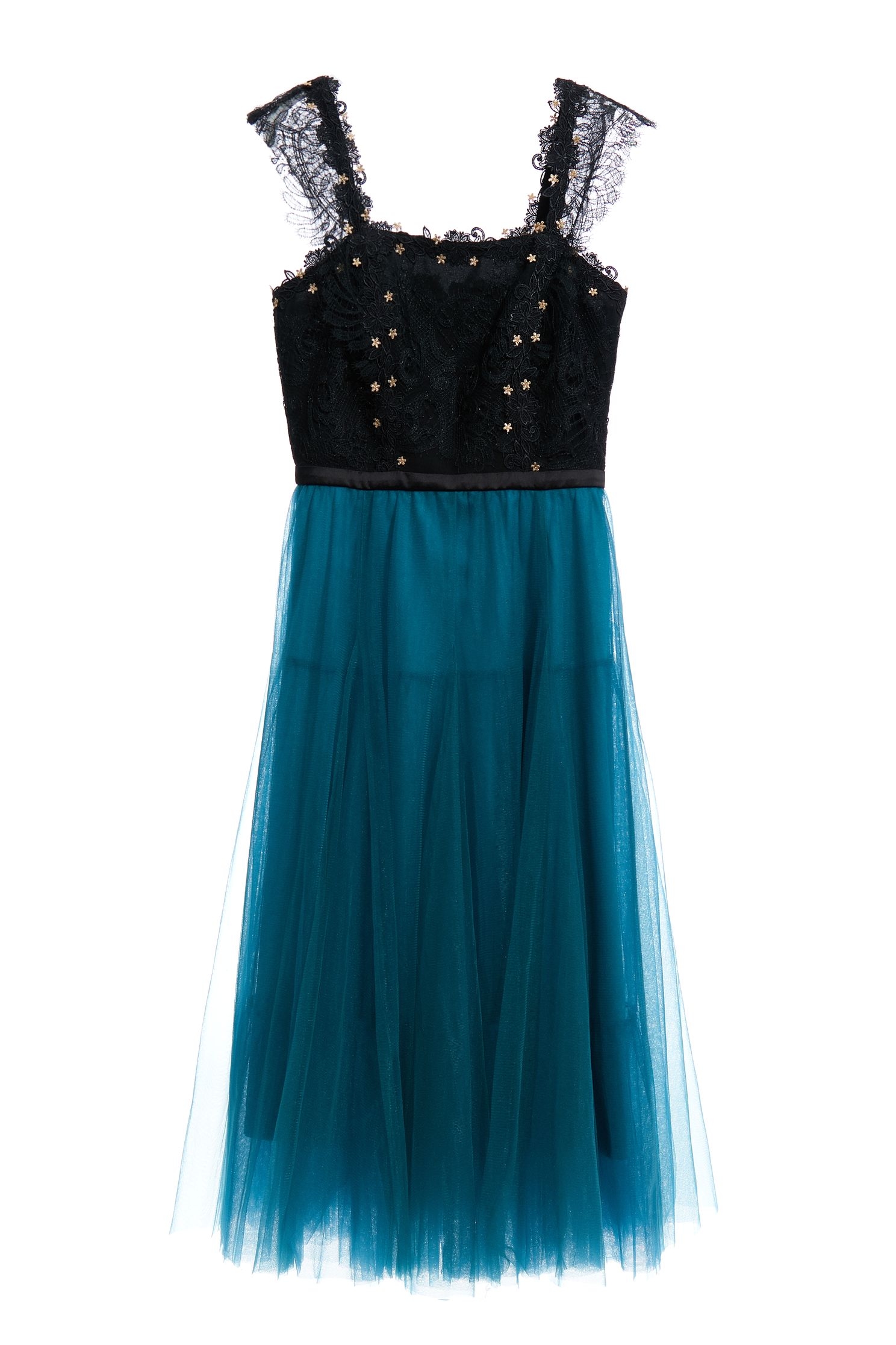 Sleeveless Tulle Maxi Dress With Lace DetailTurquoise tulle long dress,cocktaildresses,mothergift,Sleeveless dresses,Evening dresses,Season (AW) Look,Tutu skirts,Mesh fabric,Lace,Maxi dresses