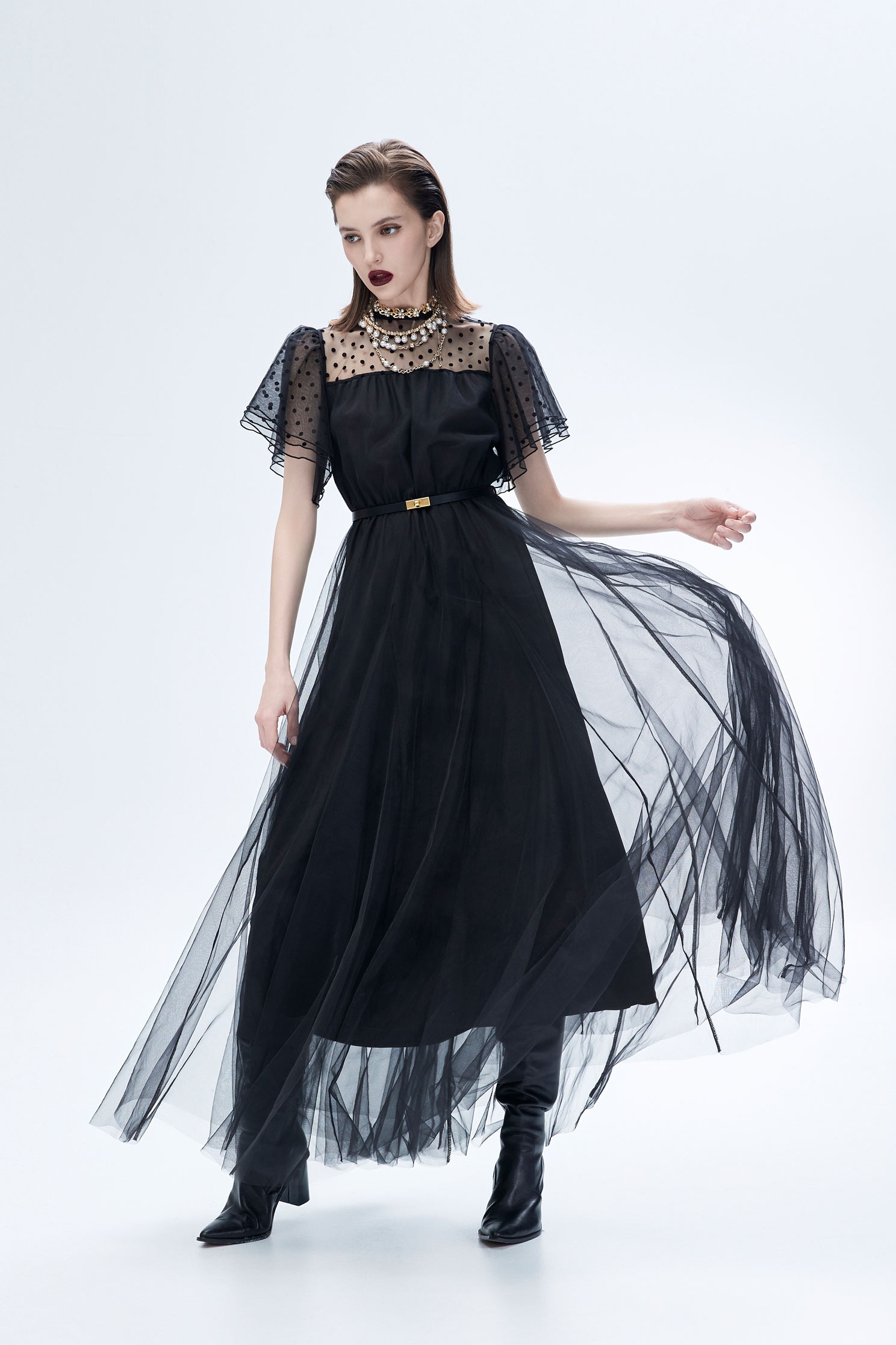 Illusion Neckline Maxi Organza Party DressIllusion Neckline Maxi Organza Party Dress,cocktaildresses,Evening dresses,Season (AW) Look,Mesh fabric,bows