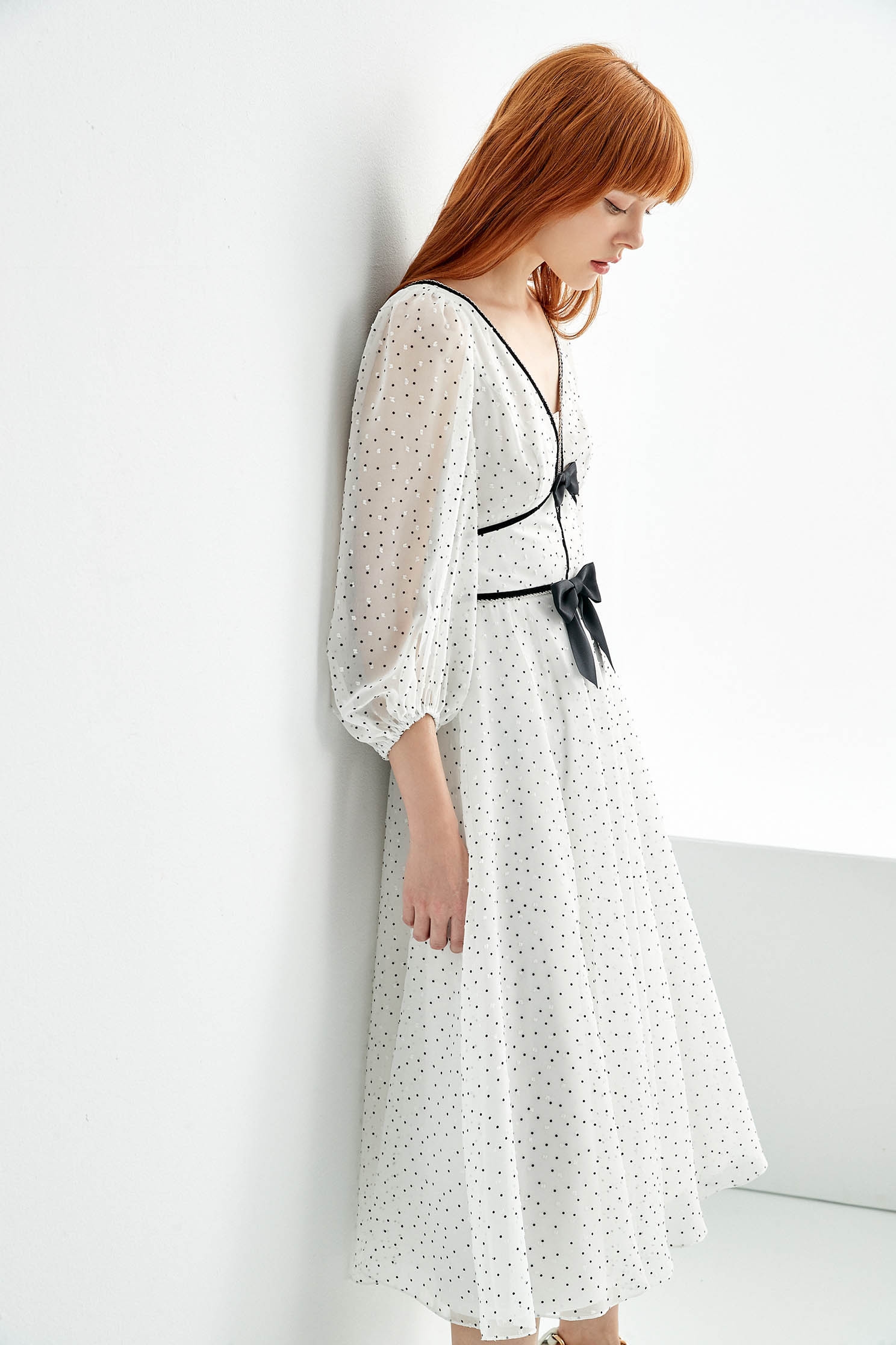 Dotted Chiffon V-neck DressPolka dot chiffon dress,cocktaildresses,Evening dresses,Season (AW) Look,Chiffon